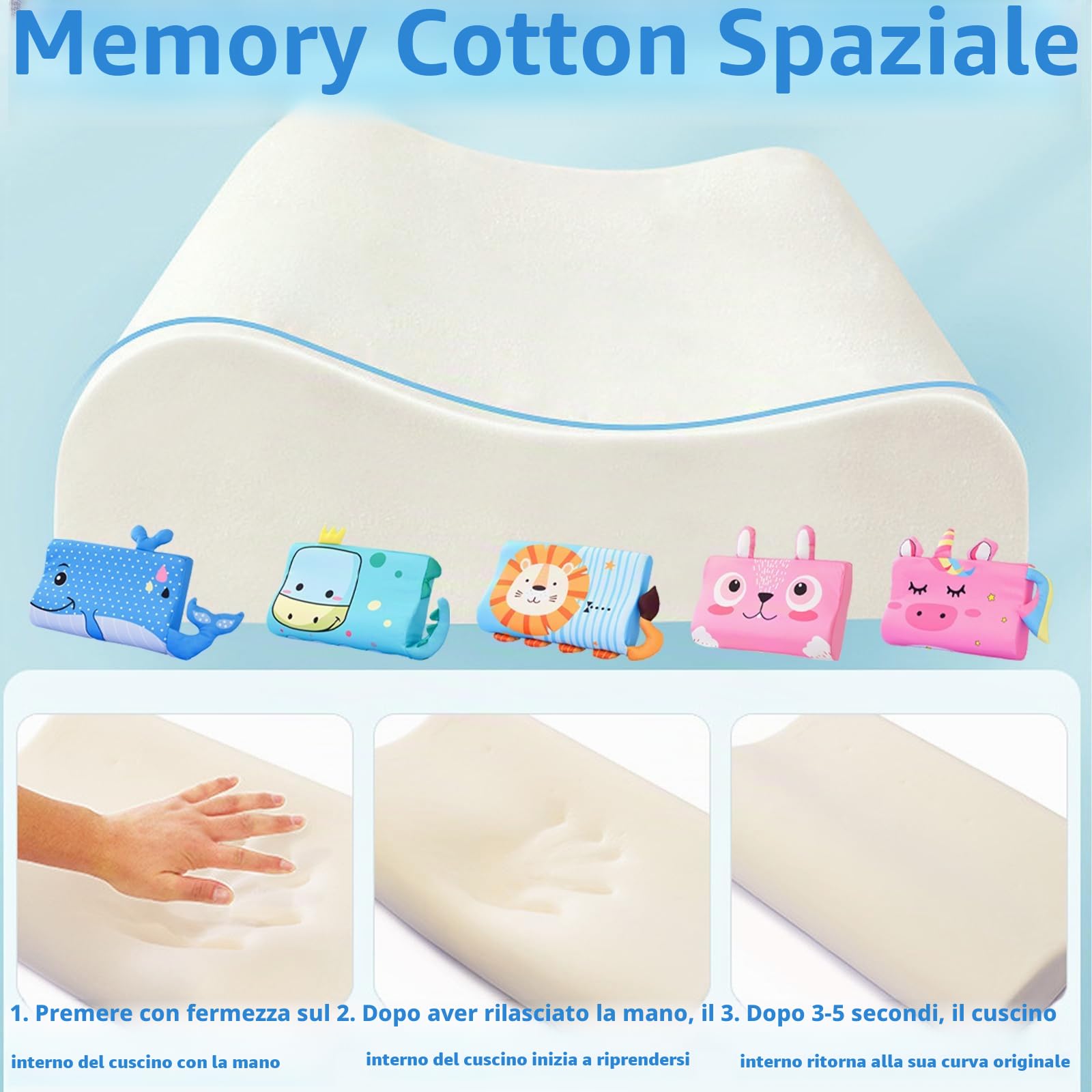 LUKIUP Cuscino Asilo 3-6 anni con Federa, Cuscino Bambini Cuscino Bambino, Con Animali Kawaii, Ergonomico, Traspirante e Delicato Sulla Pelle, Lavabile a Partire dai 3 Anni in su