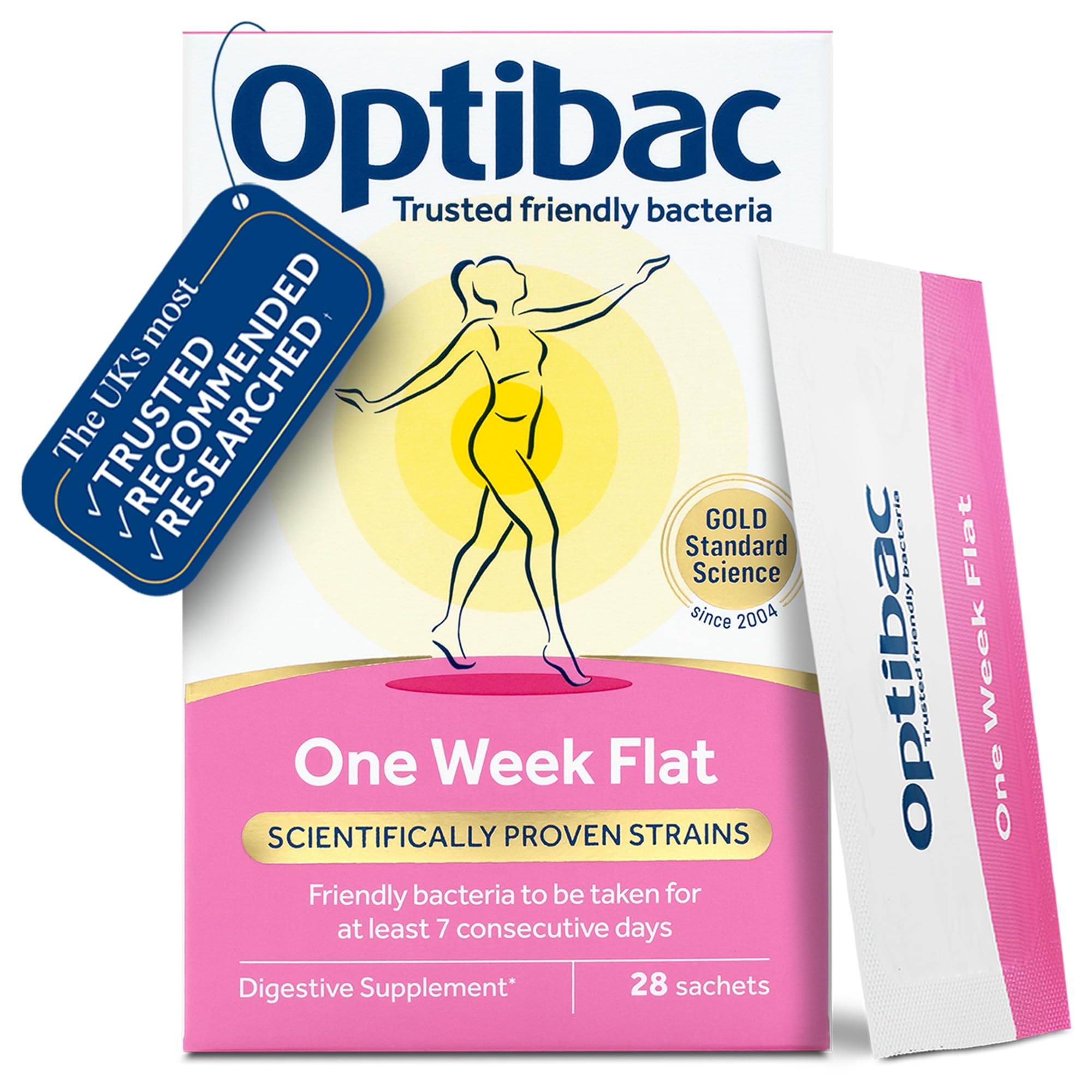 Optibac One Week Flat, Vegan Digestive Supplement, 4 Wk Supply, 28 Sachets