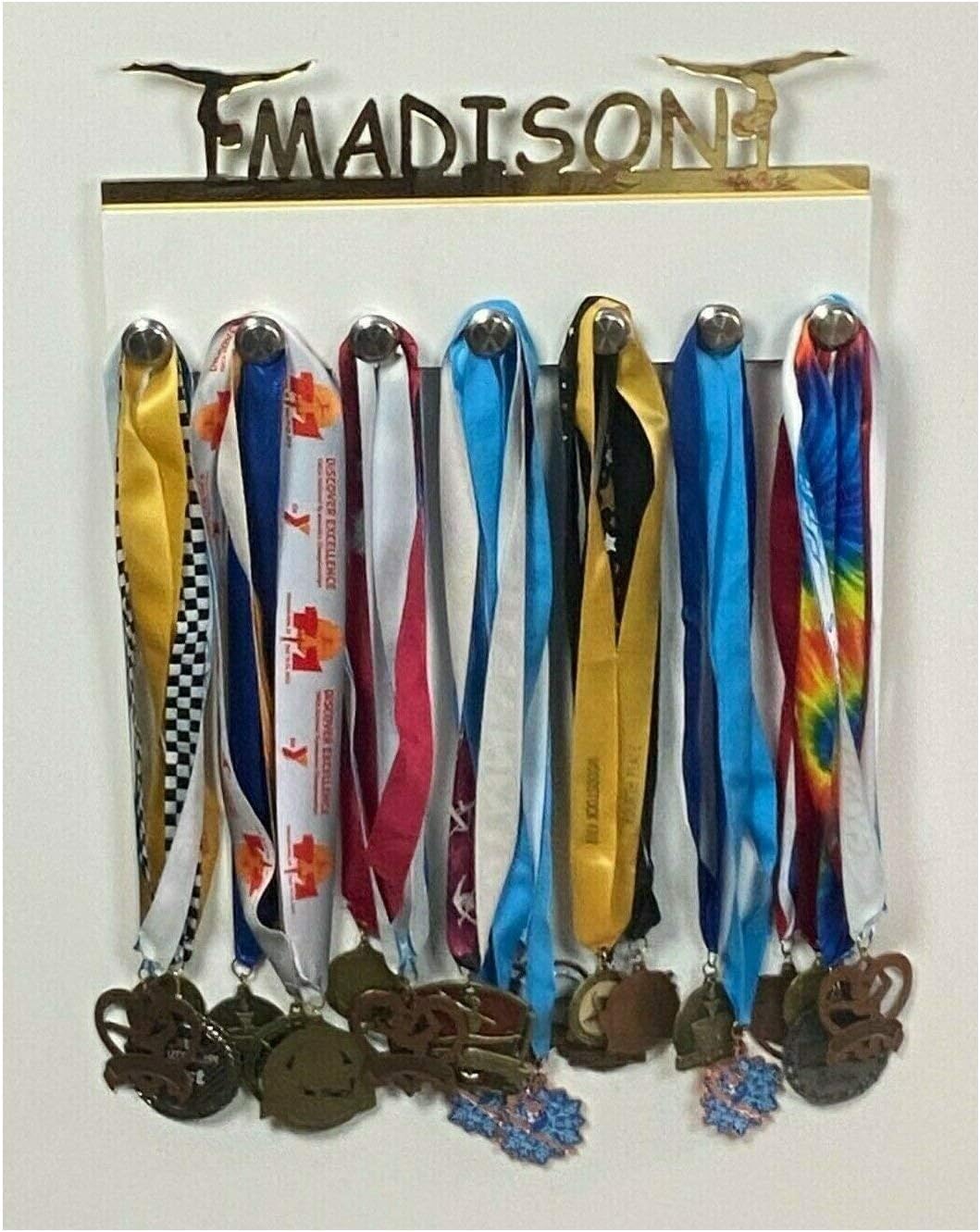 Custom Personalized Name Medal Holder, Gymnastics Gymnasts Display Awards Hanger Rack with Hooks for 60+ Medals, Ribbons, Sports 16'' Wide, One Of A Kind Made To Order With Your Name On It