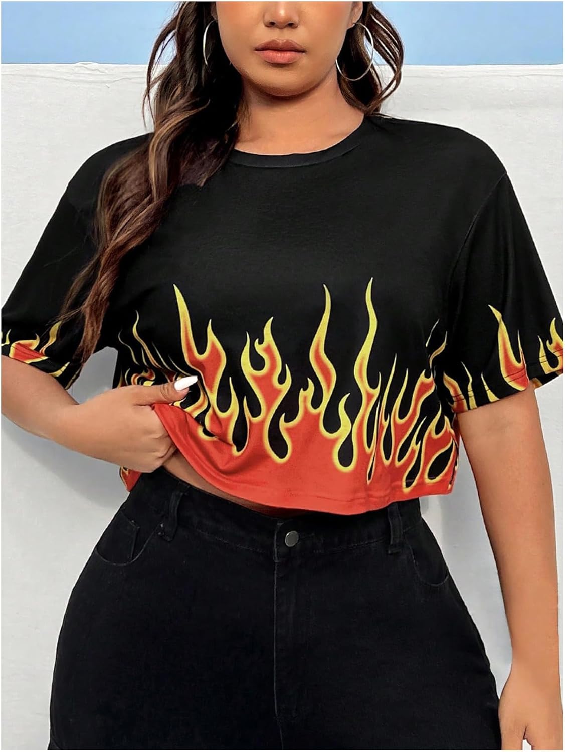 Floerns Women's Plus Size Y2K Graphic T Shirts Loose Short Sleeve Crew Neck Streetwear Crop Tops - Image 5