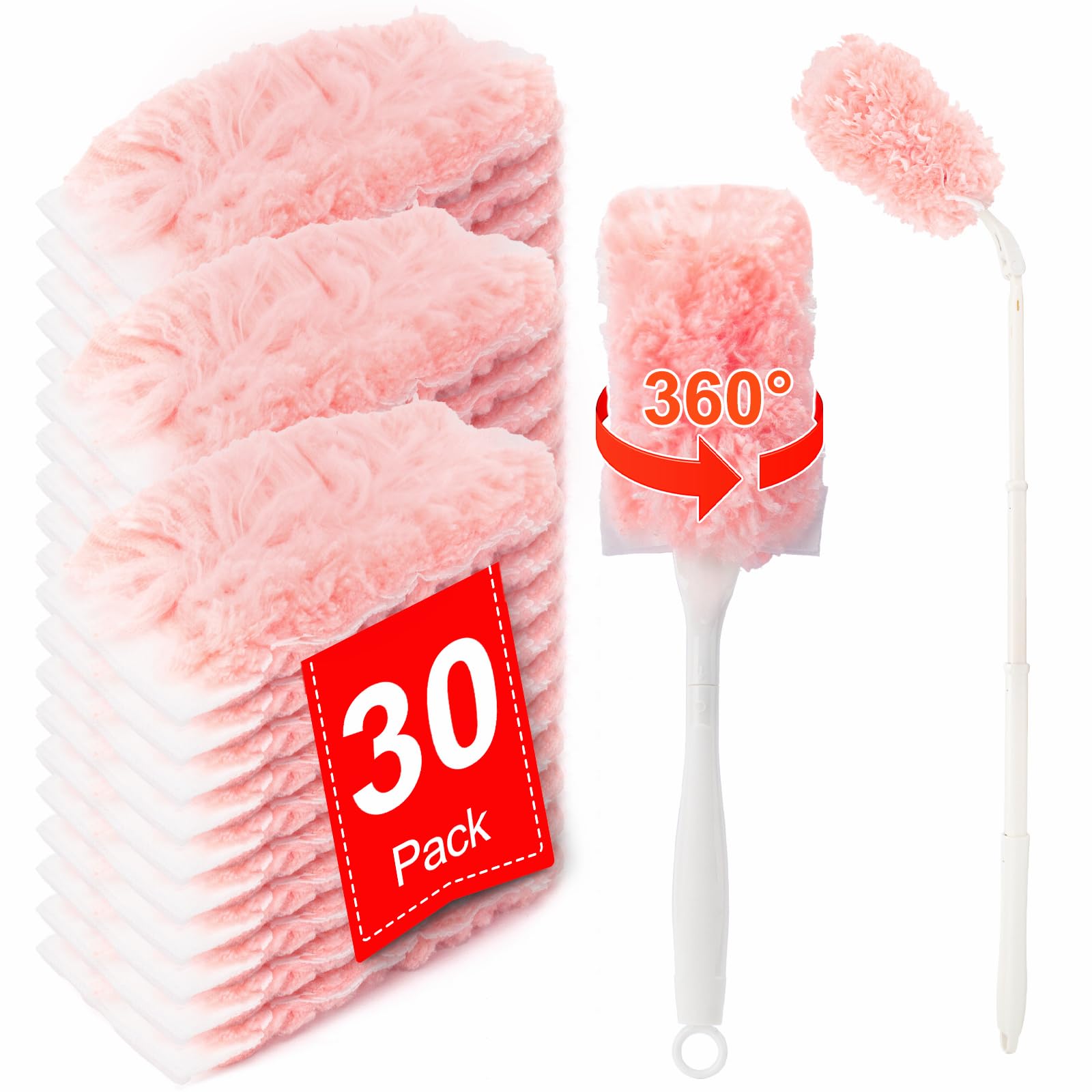 KeFanta Heavy Duty Duster Refills Kit for Swiffer Duster, 4X Microfiber Multi Surface Dusters for Cleaning with 3 ft Extended Handle, 1 Short Handle,