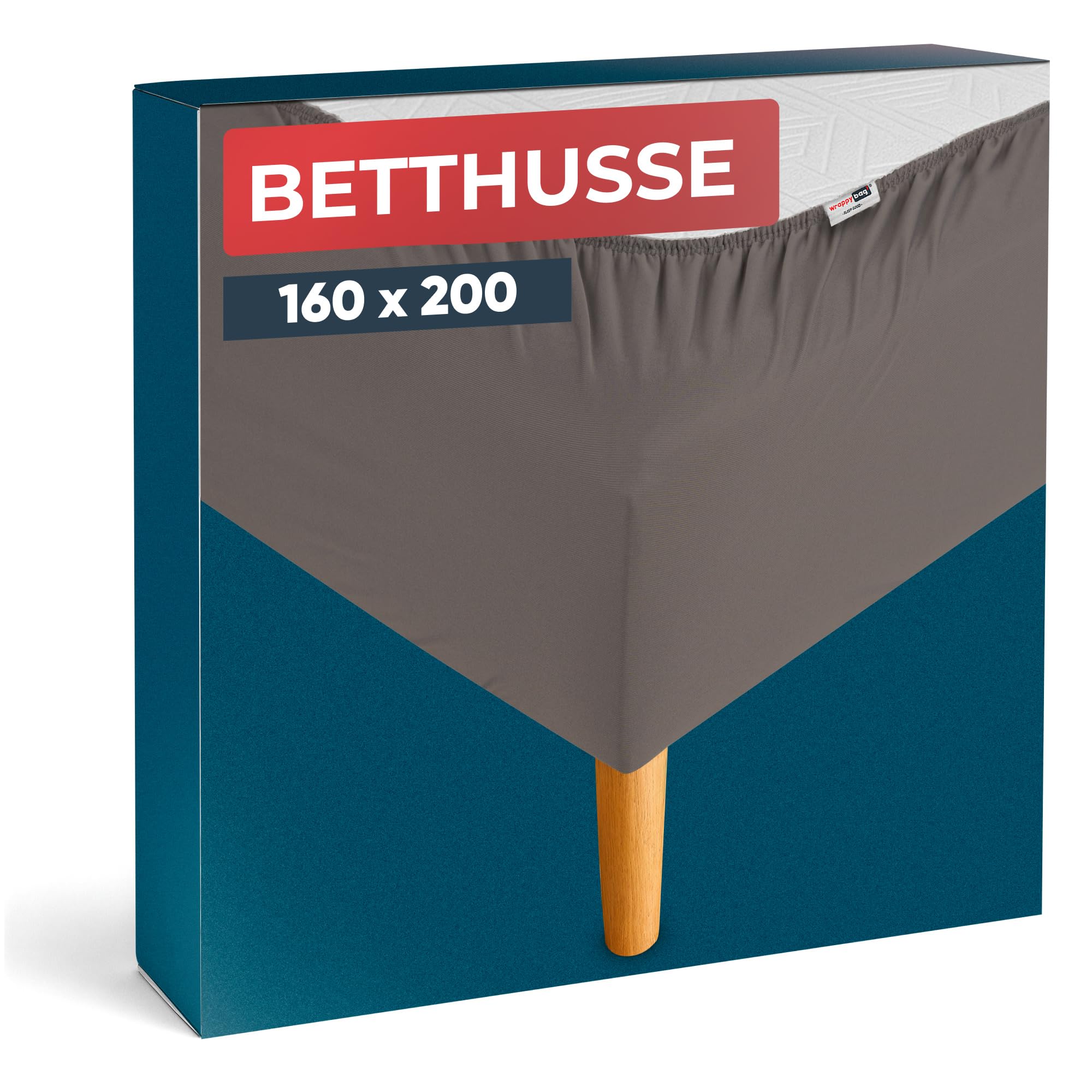 Wrappybag Bettumrandung 160 x 200 cm – Neuer Look für Ihren Alten Bettrahmen – Bettrahmenbezug Taupe – Betthusse in 6 Größen erhältlich