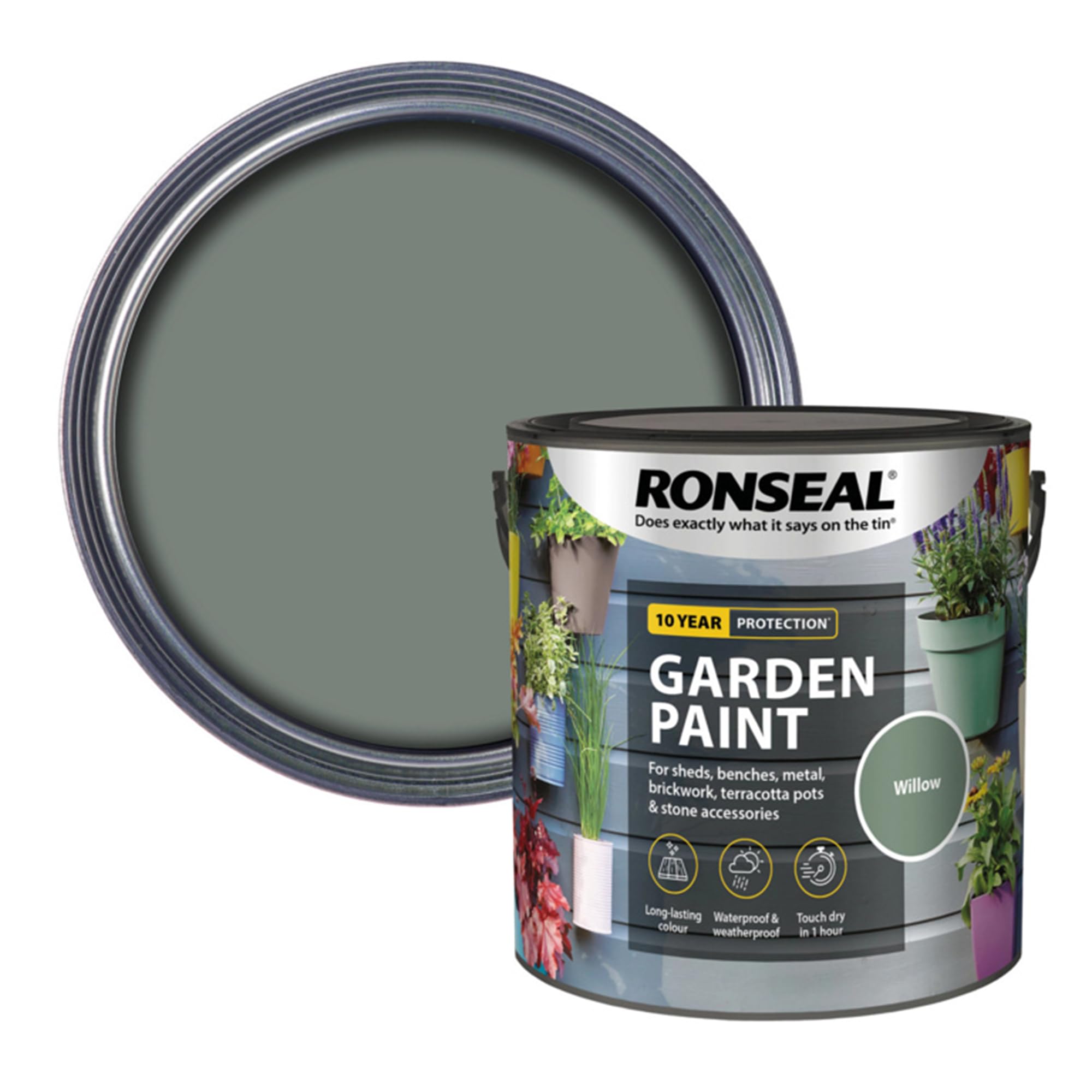 AOC24 Garden Fence Paint 2.5l – Multi-Surface Exterior Paint for Wood, Brick, Metal, Stone & Terracotta – Waterproof, Resists Fading, Matt Finish for Sheds, Fences, Garden Furniture Paint Willow