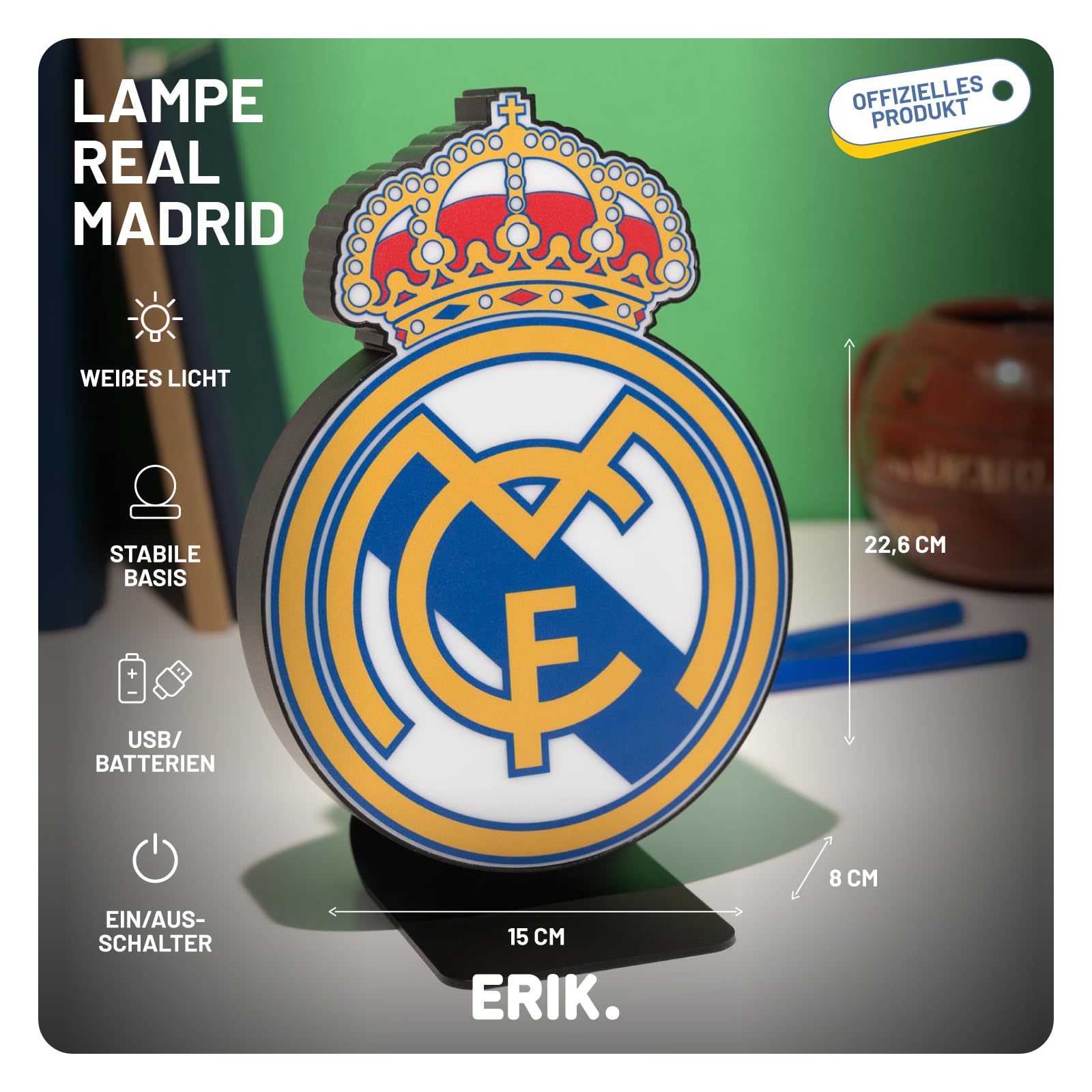 Grupo Erik Real Madrid Geschenke für Kinder | Real Madrid 3D Lampe | Fußball Lampe Geschenk | Geschenke für Kinder | Offizielles Produkt