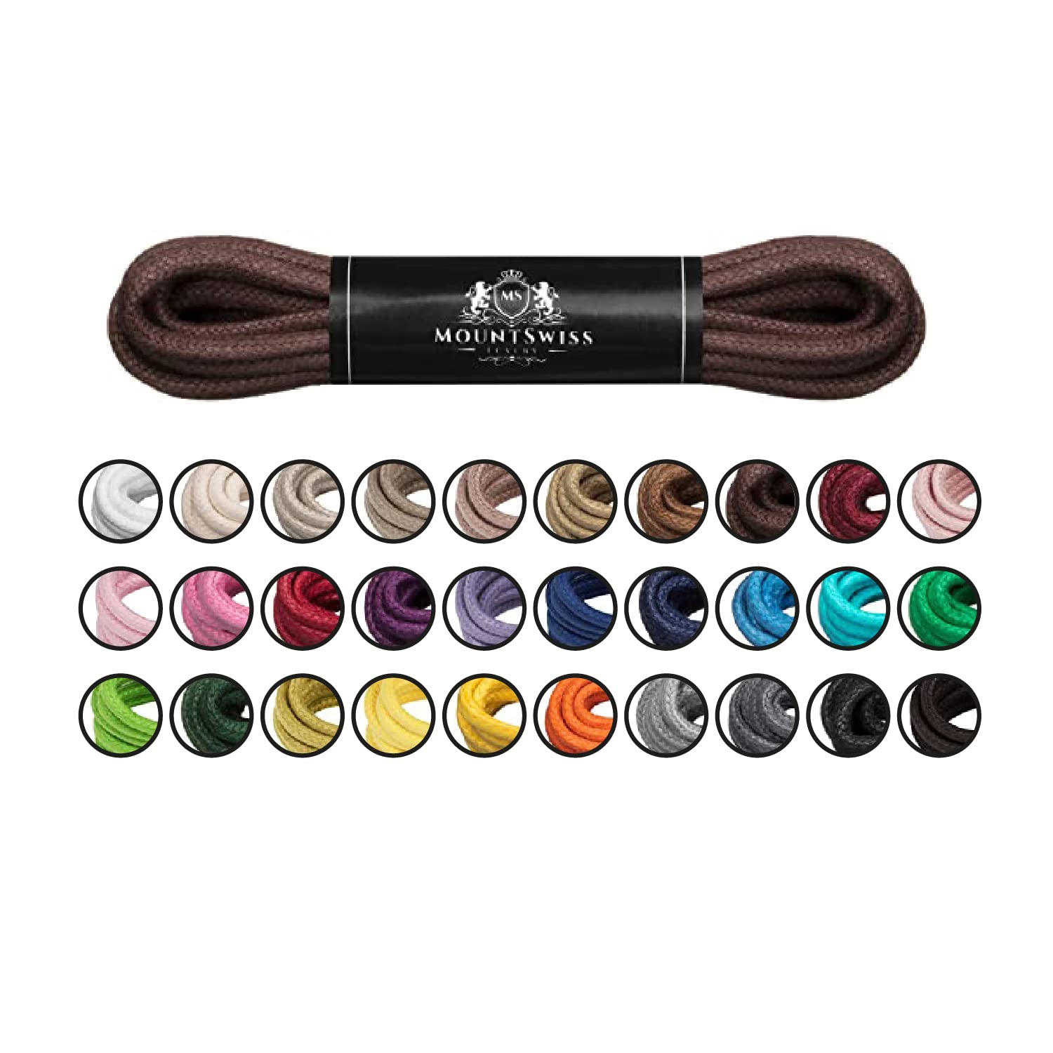 Mount Swiss Luxury Schuhbänder I Wasserabweisende und reißfeste Schnürsenkel rund ø 2-3 mm aus feiner Baumwolle/gewachst für Business Anzug und Lederschuhe I Edle Shoelaces Längen 45-120 cm