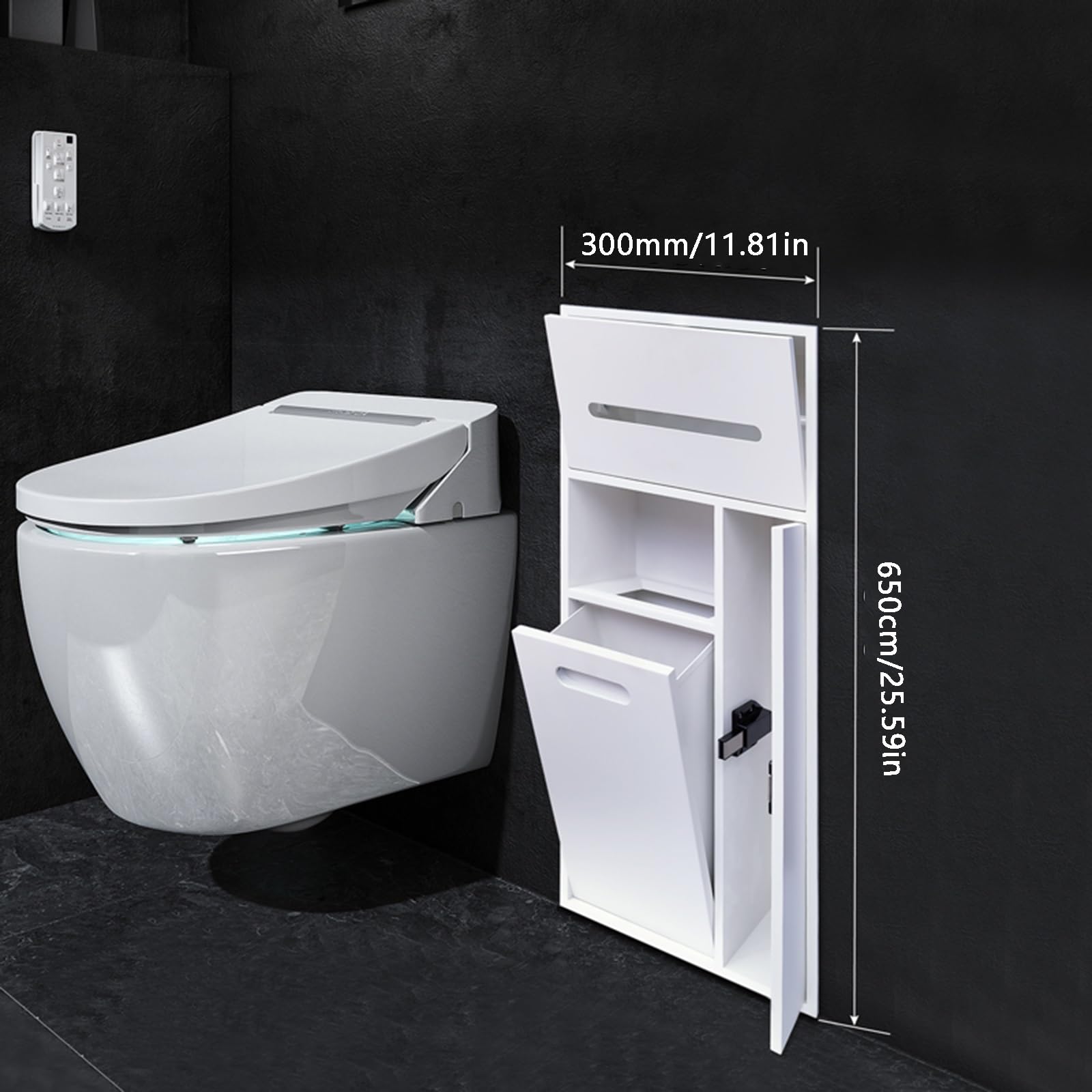 Gabinete de basura de acero inoxidable 304 para baño, soporte oculto para rollo de papel higiénico y estante de almacenamiento de escobillas, elegante y compacto para el hogar, oficina, cocina, color