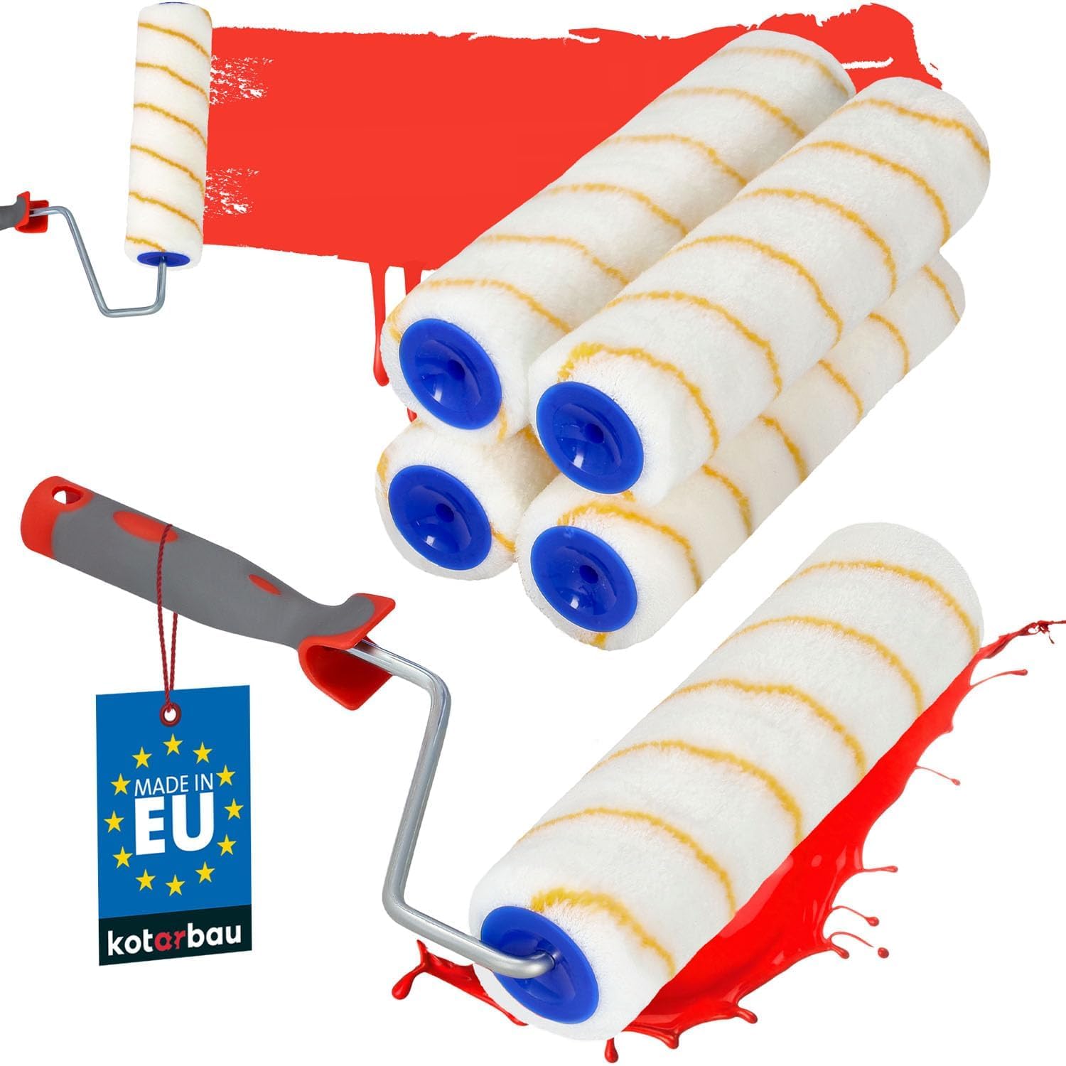 KOTARBAU® - Malerset: 15x Malerrollen, 10x Pinsel, Spachtel und 6x Folie