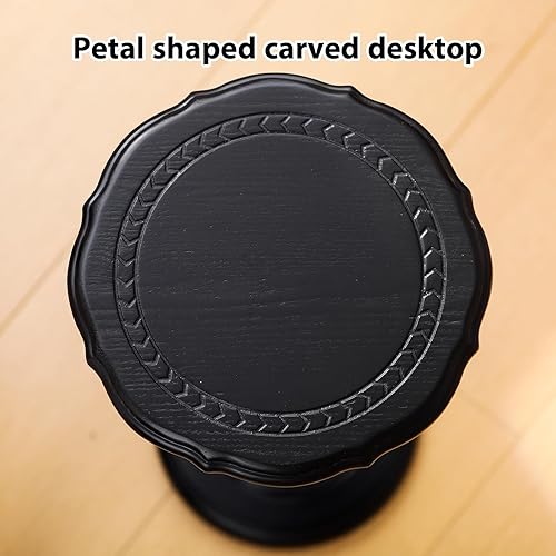 Vista 4 de Mesa de bebidas, mesa auxiliar pequeña para espacios pequeños, mesita de noche redonda de madera maciza moderna para sala de estar, dormitorio, Negro
