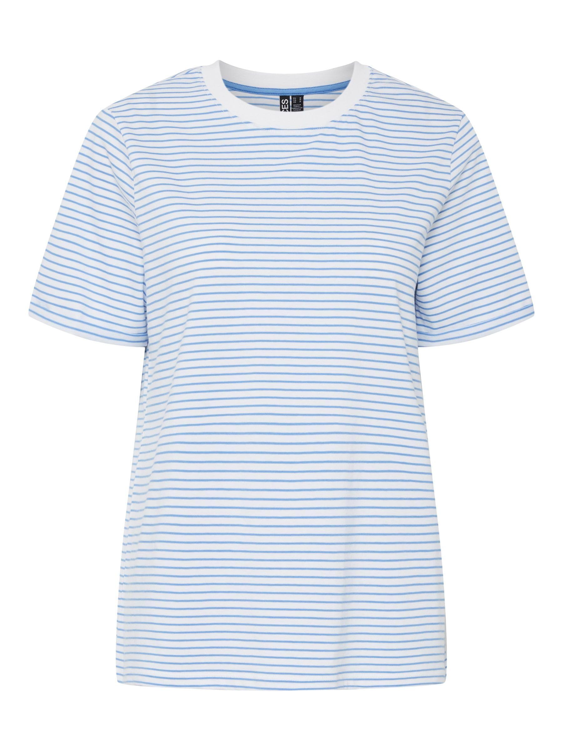 PIECES Pcria SS Fold Up Tee Stripes Noos Bc Bright White