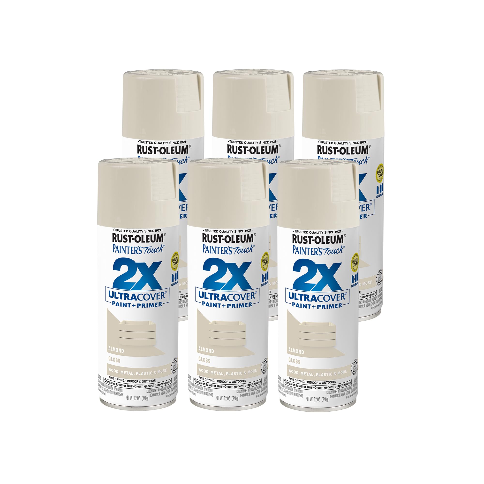 Rust-Oleum 334023-6PK Painter's Touch 2X Ultra Cover Spray Paint, 12 oz, Gloss Almond, 6 Pack