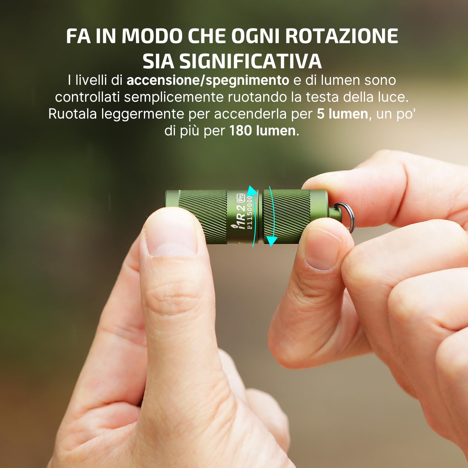 OLIGHT i1R2 Pro 180 Lumen EOS Portachiavi Mini Torcia USB Ricaricabile Luminosa, IPX8 Impermeabile 2M Protezione Anticaduta Piccola Torcia per Campeggio All'aperto (Verde)