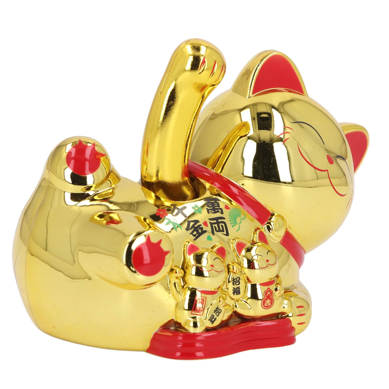 Solar Lucky Cat Solar Waving Cat Innovative Cute Auto Waving Arm Solar Powered Fortune Cat for Car Dashboard Checkout Counter Start Business (Gold)