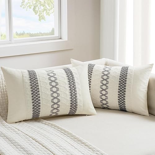 Miniatura 27 de MIULEE Fundas de almohada lumbares decorativas bohemias, cojín de algodón retro, tejidas de macramé para decoración del hogar para cama, sofá,