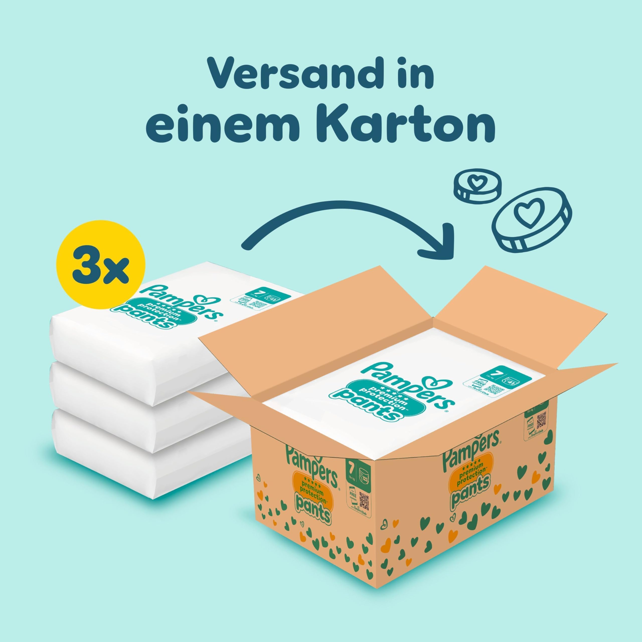 Pampers Premium Protection Pants Größe 7, 123 Windeln, 15kg+, 360° Passform