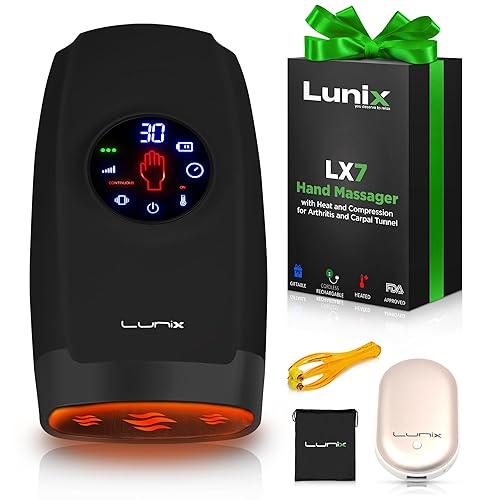 Lunix LX7 Electric Hand Massager with Compression, Pressure Point Therapy for Arthritis, Pain Relief and Carpal Tunnel, Shiatsu Massage Machine with Heat, with Hand Warmer, Black - Lx7 Black