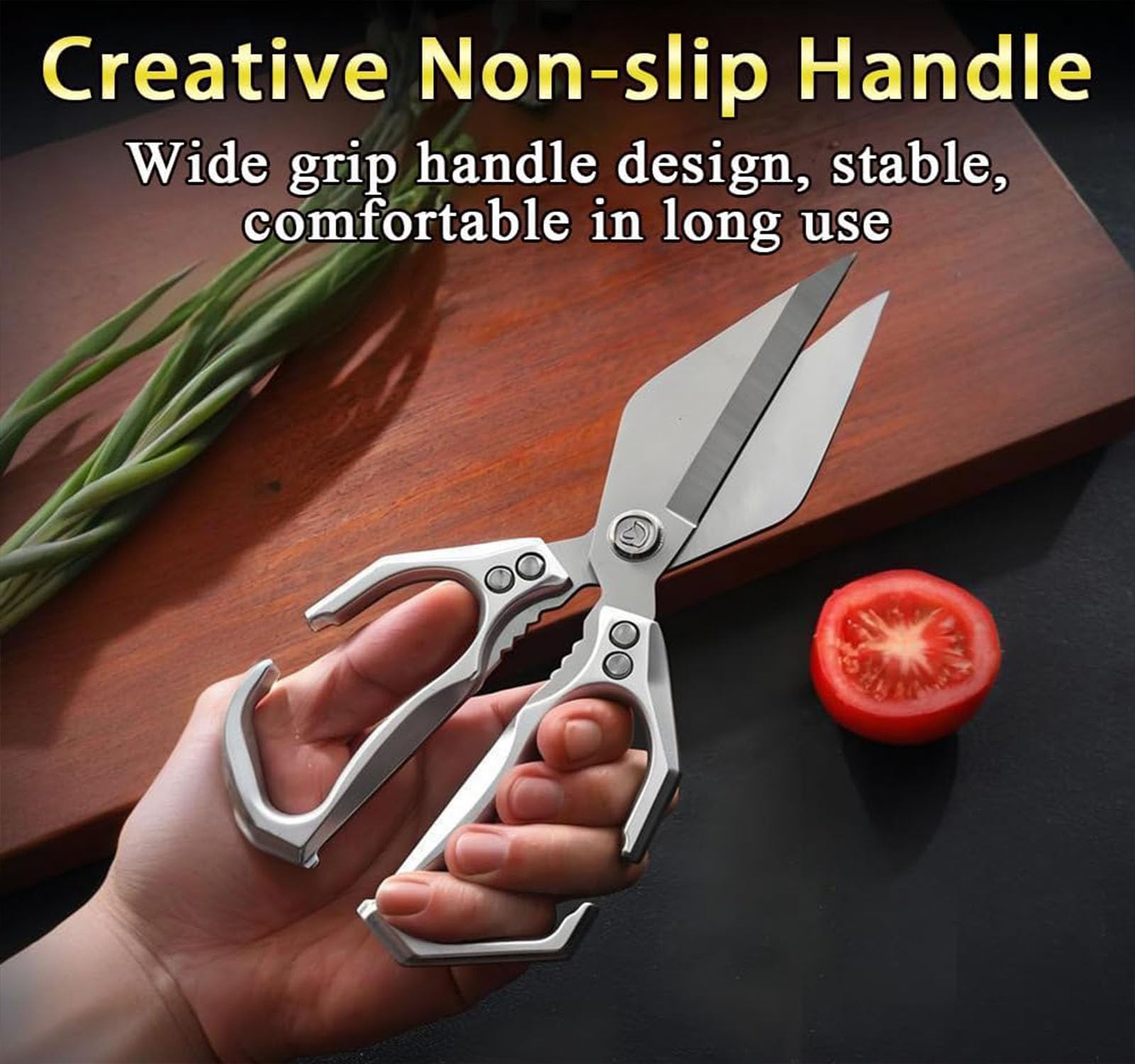 2025 Nuevas tijeras de cocina de servicio pesado multifuncional de Seattleget, tijeras de acero inoxidable 3CR13, con mango ergonómico, para cortar carne, verduras y nueces (E)
