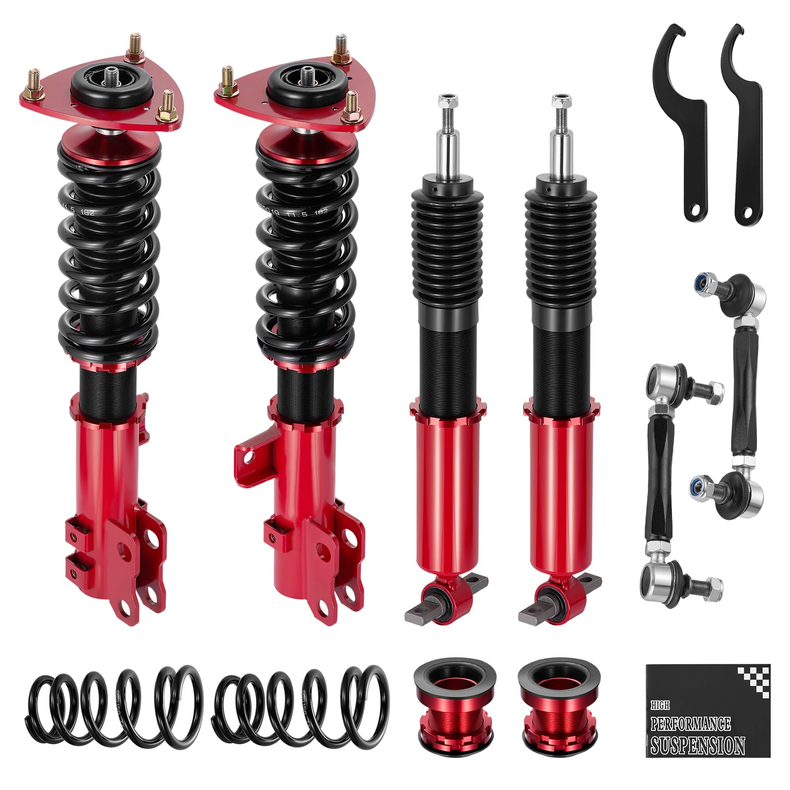 BDFHYK Coilovers Compatible with Ford Mustang 2015 2016 2017 2018 2019 2020 2021 Shock Absorber Replacement 4 PCS, Adjustable Height Coilovers Suspension Kit Lowering Kit, Red