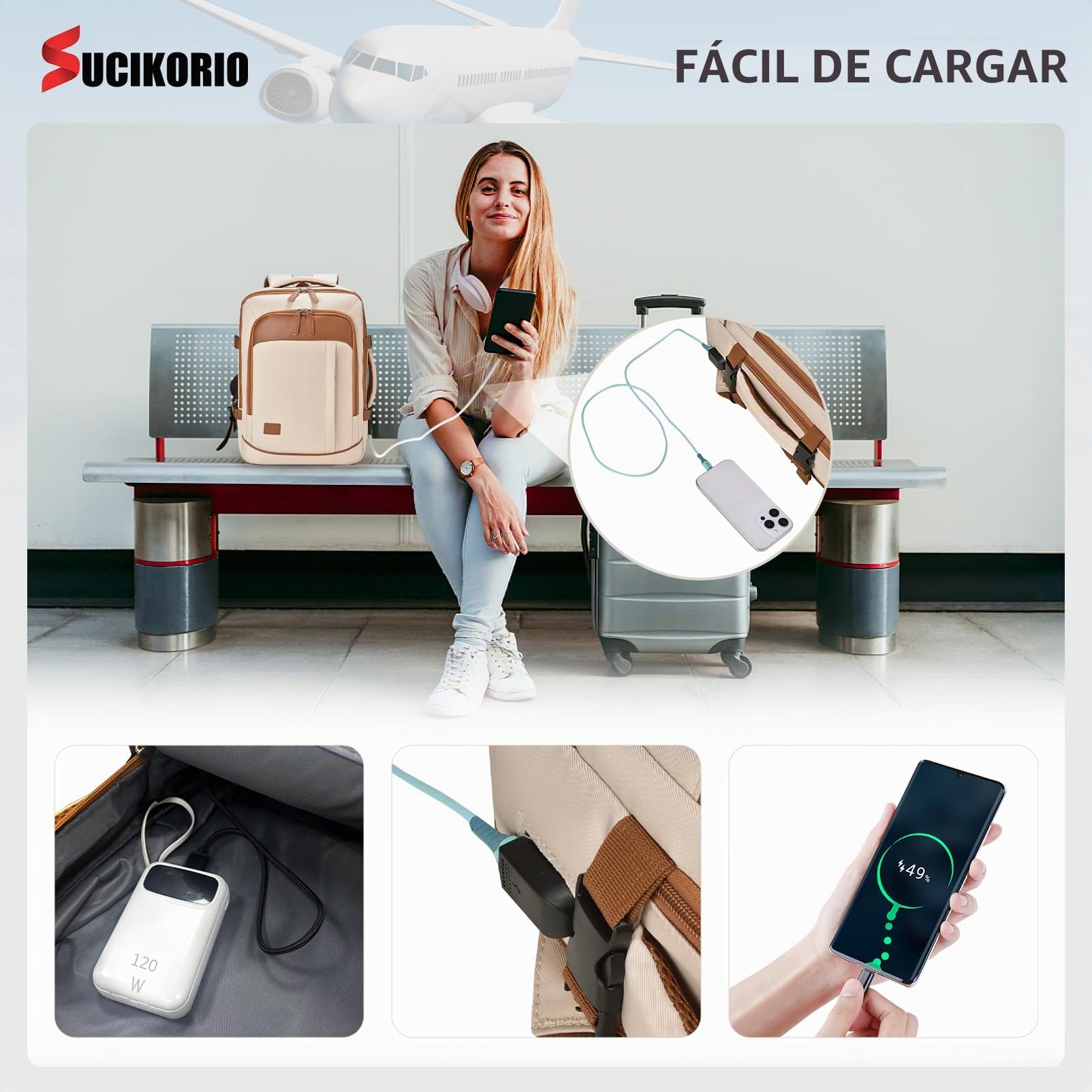 40x30x10cm Lufthansa KLM Expansible 5cm 40x30x15cm British Airways Air France Mochila Viaje Cabina Avion, Impermeable Mochilas Equipaje de Mano Mochila Ordenador Portatil 15,6 Pulgadas
