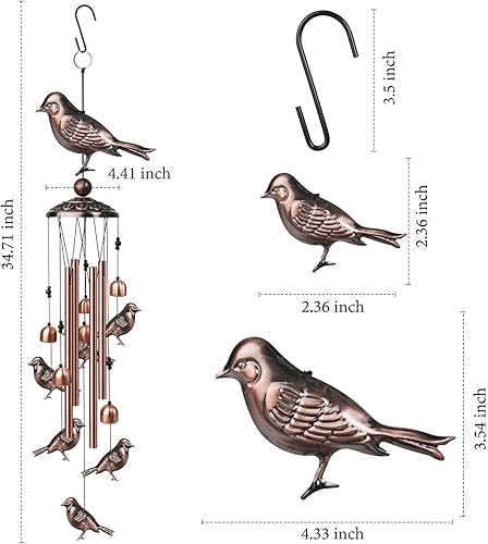 Miniatura 3 de Campanillas de viento de pájaros para exteriores, campanas de viento decorativas con 4 tubos de aluminio para colgar, campanas de viento