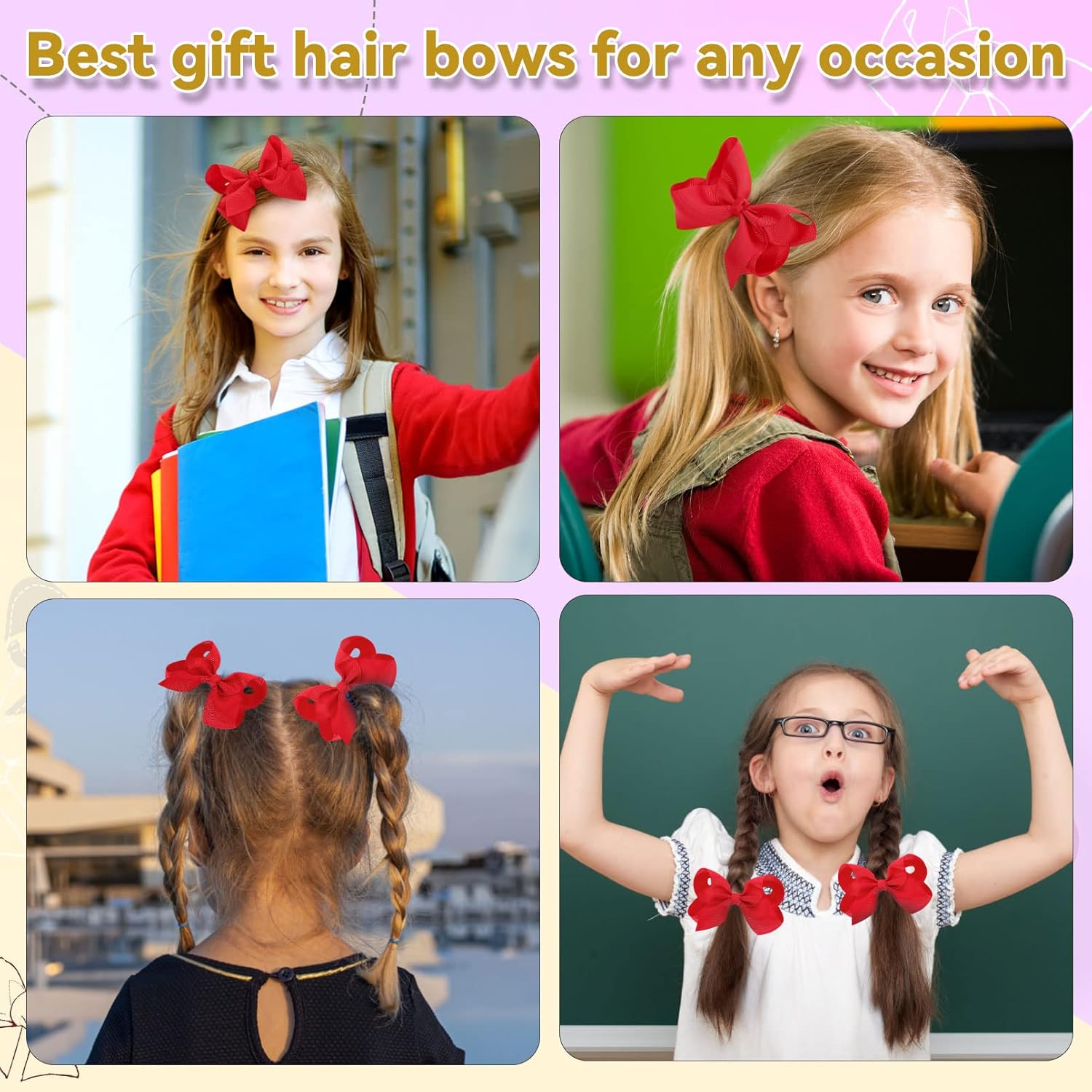 20Pcs 4" Hair Bows,Grosgrain Ribbon Solid Color Hair Bow with Alligator Clips,Hand-made Toddler Red Bows Hair Accessories for Girls Kids Children Little Teen (Red) - Image 7