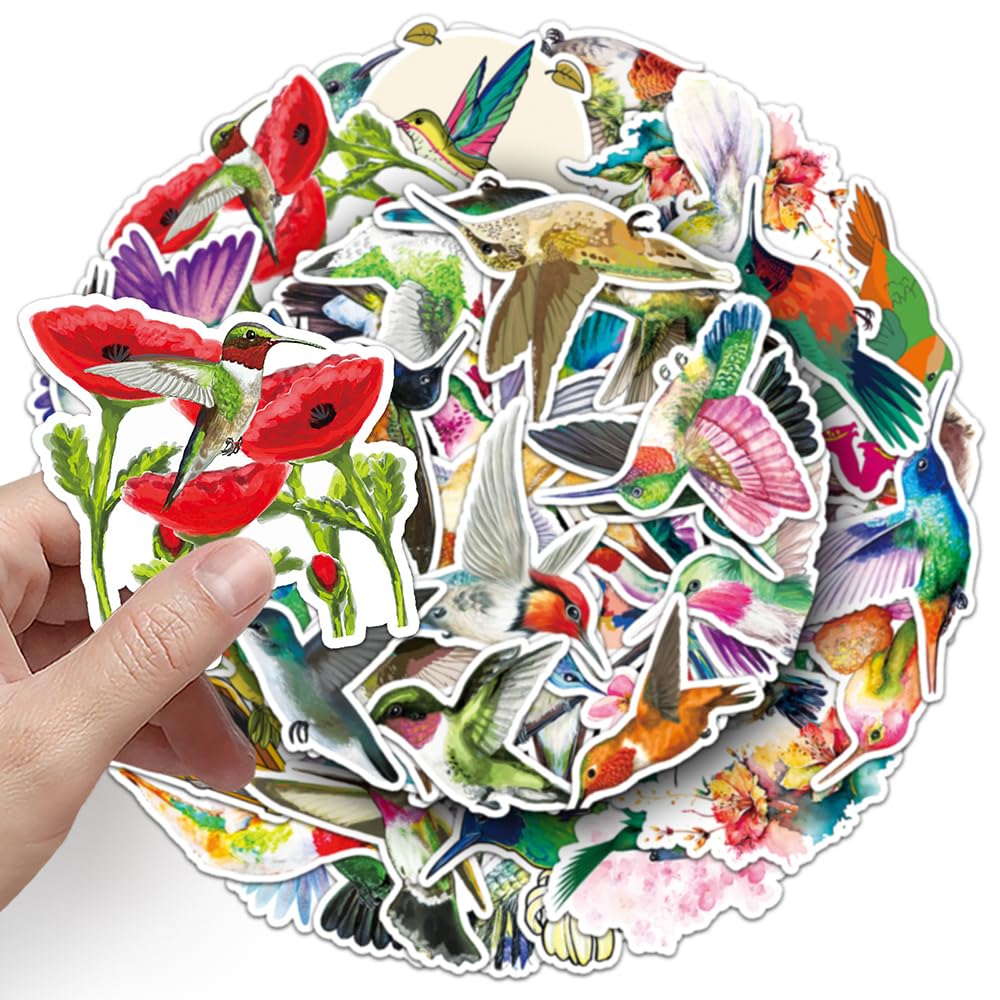 50 PCS Hummingbird Stickers - Transparent PET Waterproof Decals For Scrapbooks, Water Bottles, Laptops