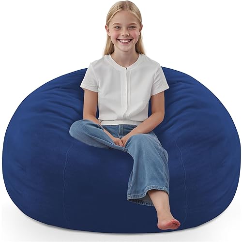 SIMFLAG 2FT Bean Bag Chair, Comfy Bean Bag Chairs with Memory Foam Filled, Fluffy Beanbag Sofa with Dutch Velvet Cover, Teardrop BeanBag Chairs for Living Room, Playroom - Dark Blue