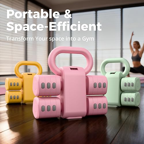 Miniatura 2 de Juego de mancuernas ajustables 2 en 1 para mujer, 4 niveles (2.2 libras a 12.1 libras), pesas de gimnasio en casa para mujeres en casa, mancuernas