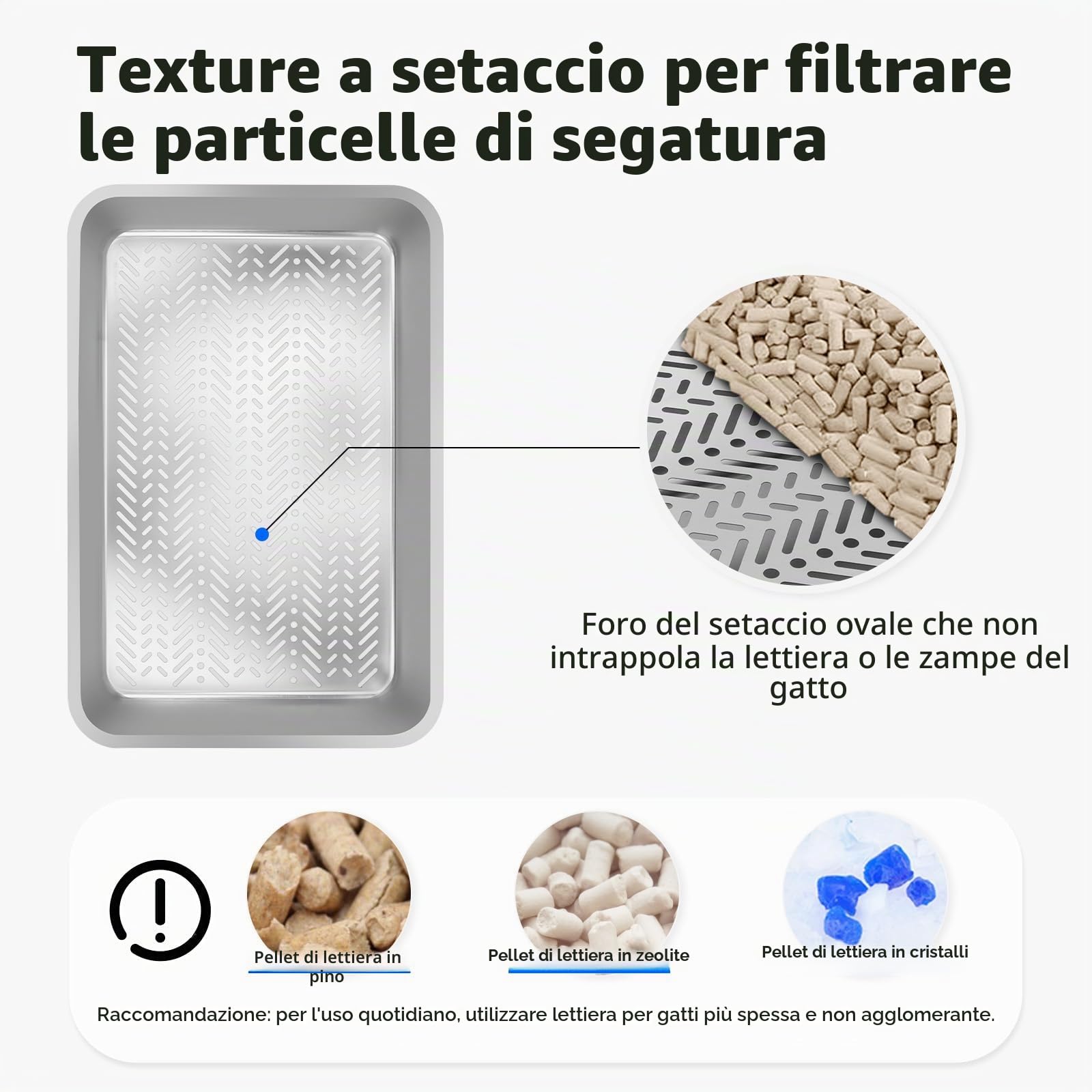 Lettiera per gatti in acciaio inossidabile con coperchio, lettiera in metallo con lato alto rimovibile, con setaccio, paletta, anti-perdite, antiaderente, facile da pulire (grigio scuro)