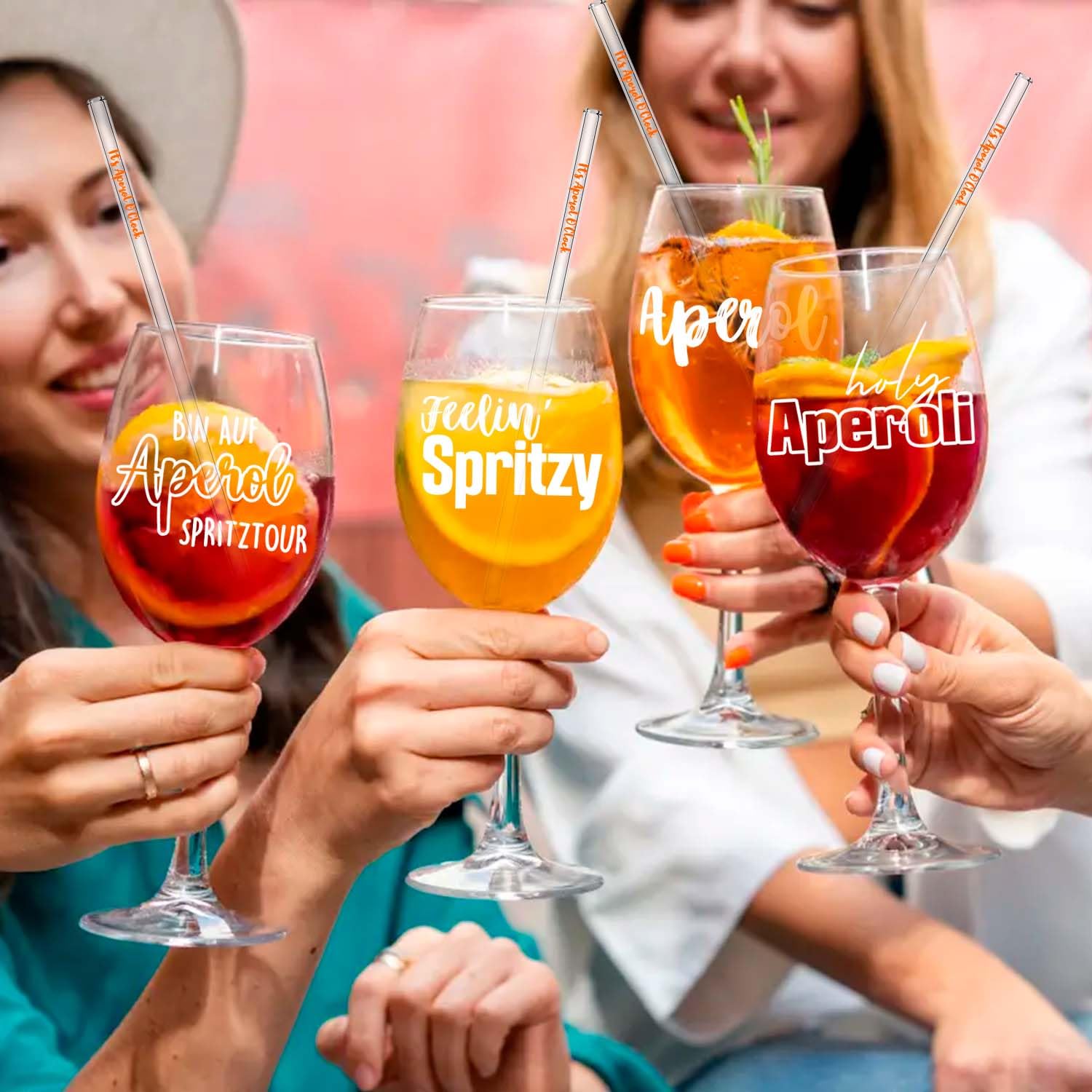 Coffret cadeau 4 verres Aperol Spritz - Verres Aperol de qualité supérieure | Pailles en verre It’s Aperol O’Clock | Sous-verres en liège, idéal pour les amateurs d'Aperol