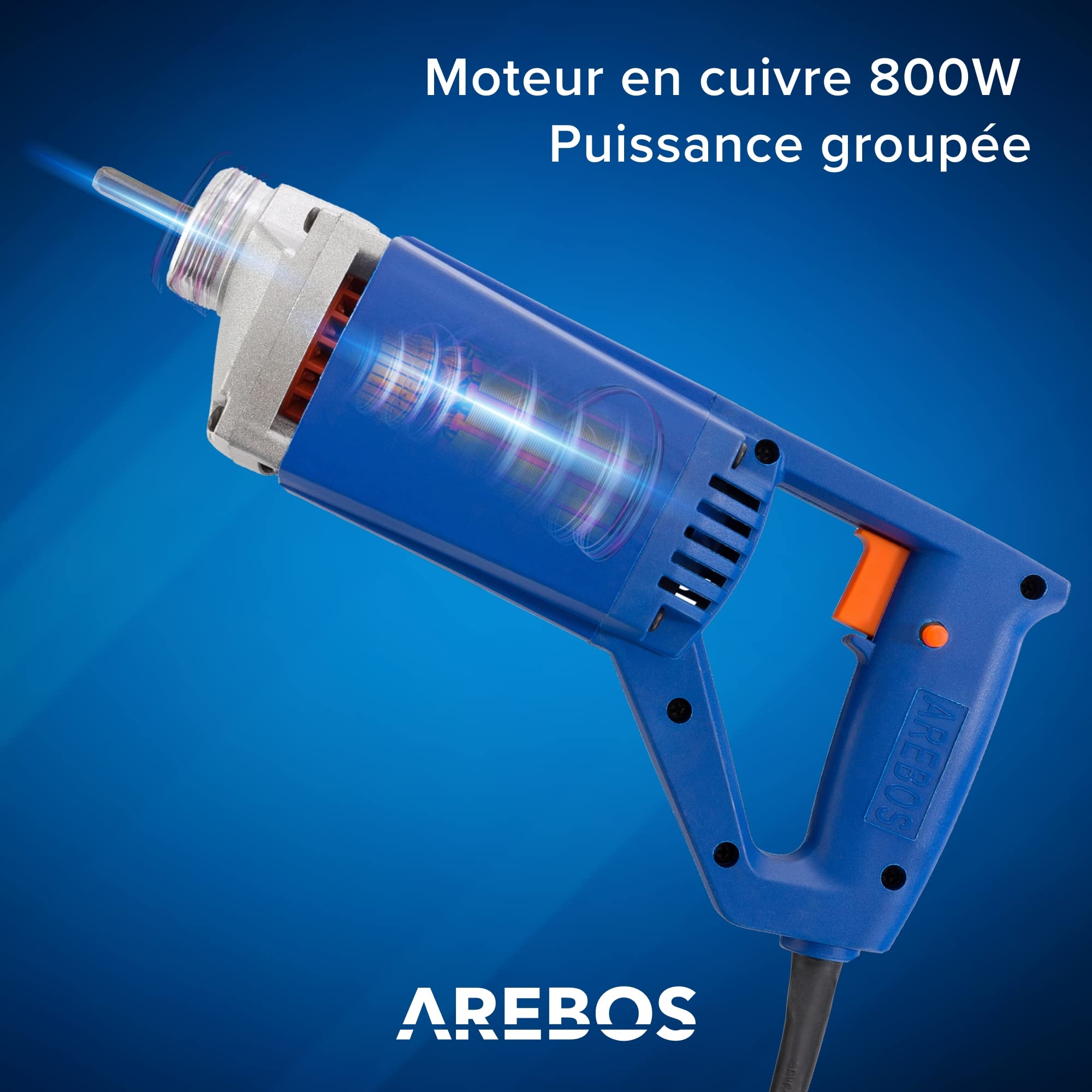 Arebos Vibrateur pour béton | 800W | Vibrateur intérieur | Vibrateur manuel | Bouteille vibrante | Vibrateur pour bouteille | Câble de 2 m | Electrique | Arbre flexible | Fonctionnement continu