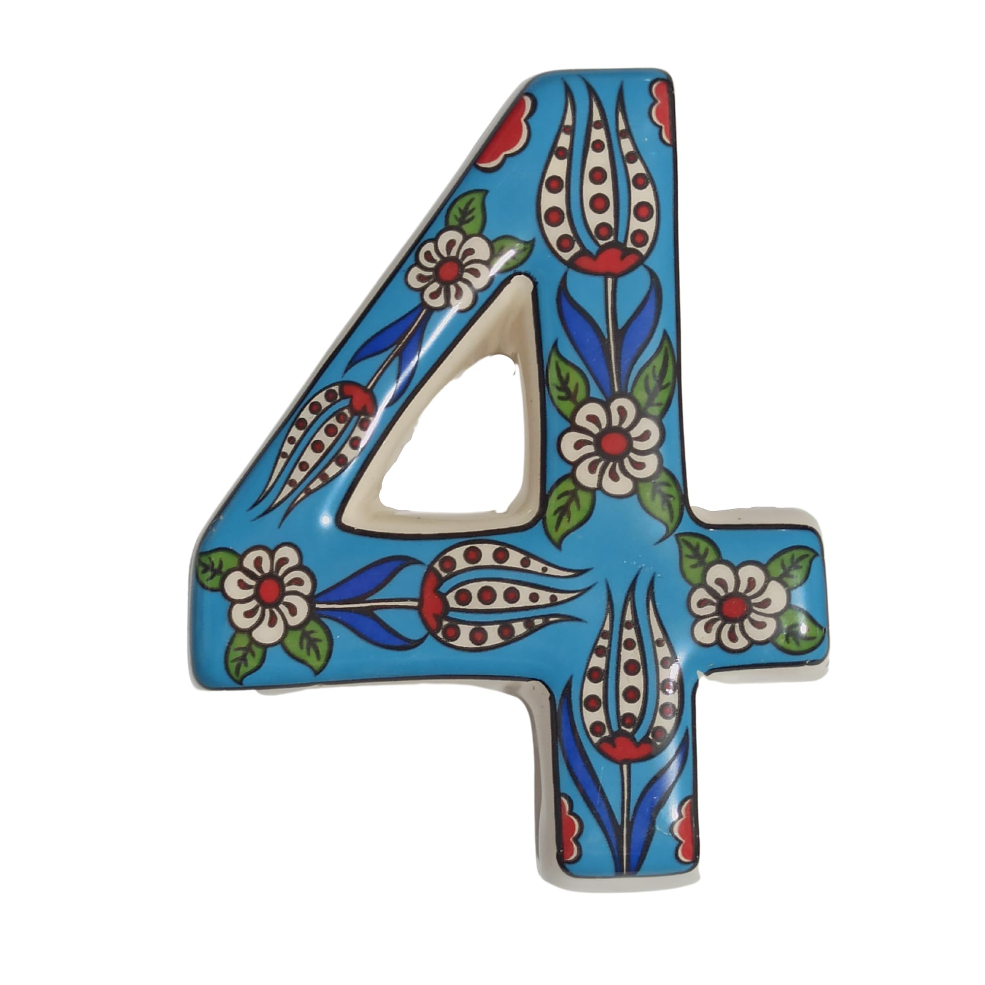 Ceramic house numbers with tulip design and several colors (turquoise, 4)