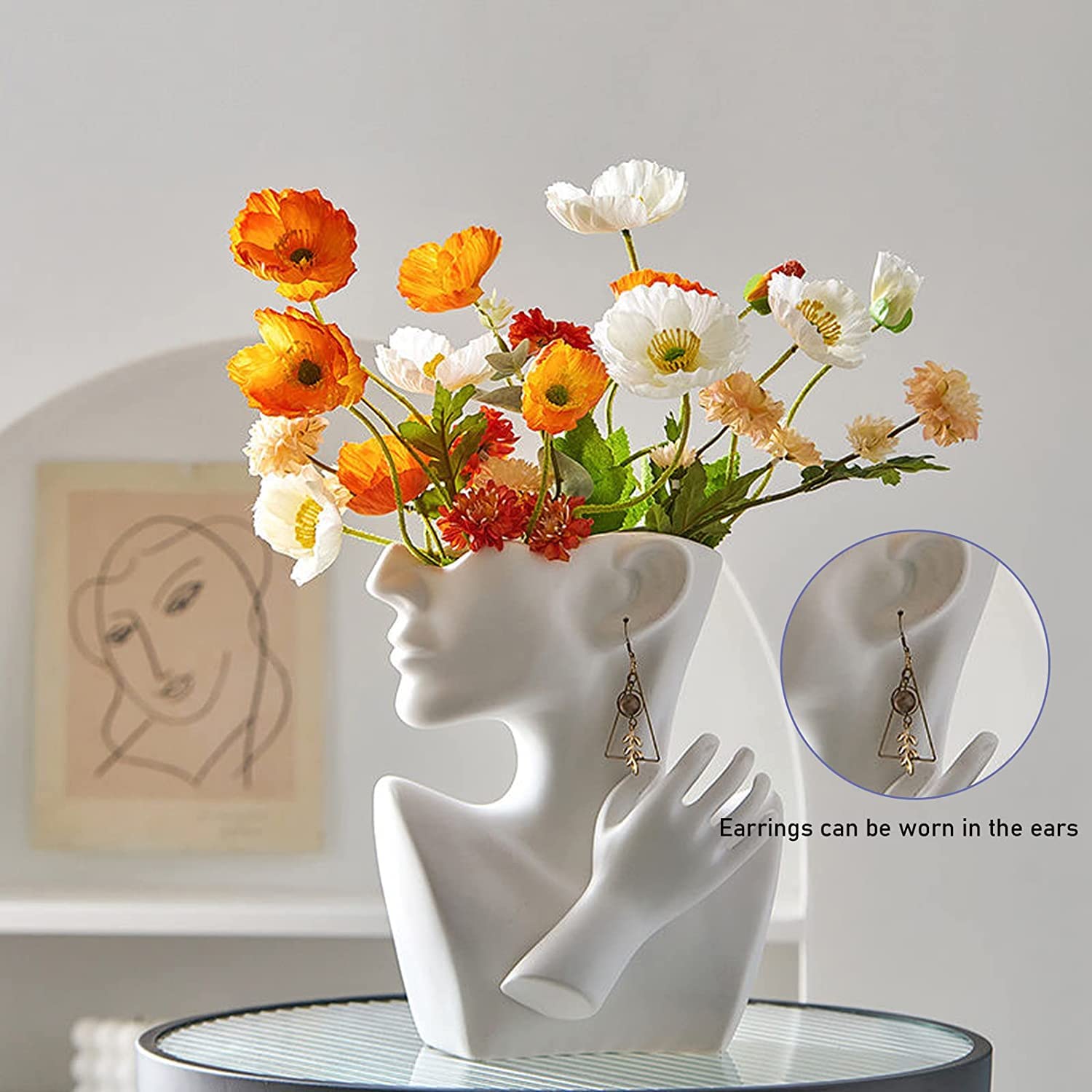 Vaso A Forma Di Viso In Ceramica Bianca | Scultura Moderna Per Piante Grasse | Decorazione Da Tavolo Creativa Per Soggiorno, Ufficio E Camera Da Letto (Taglia S, 12x11x6 Cm)