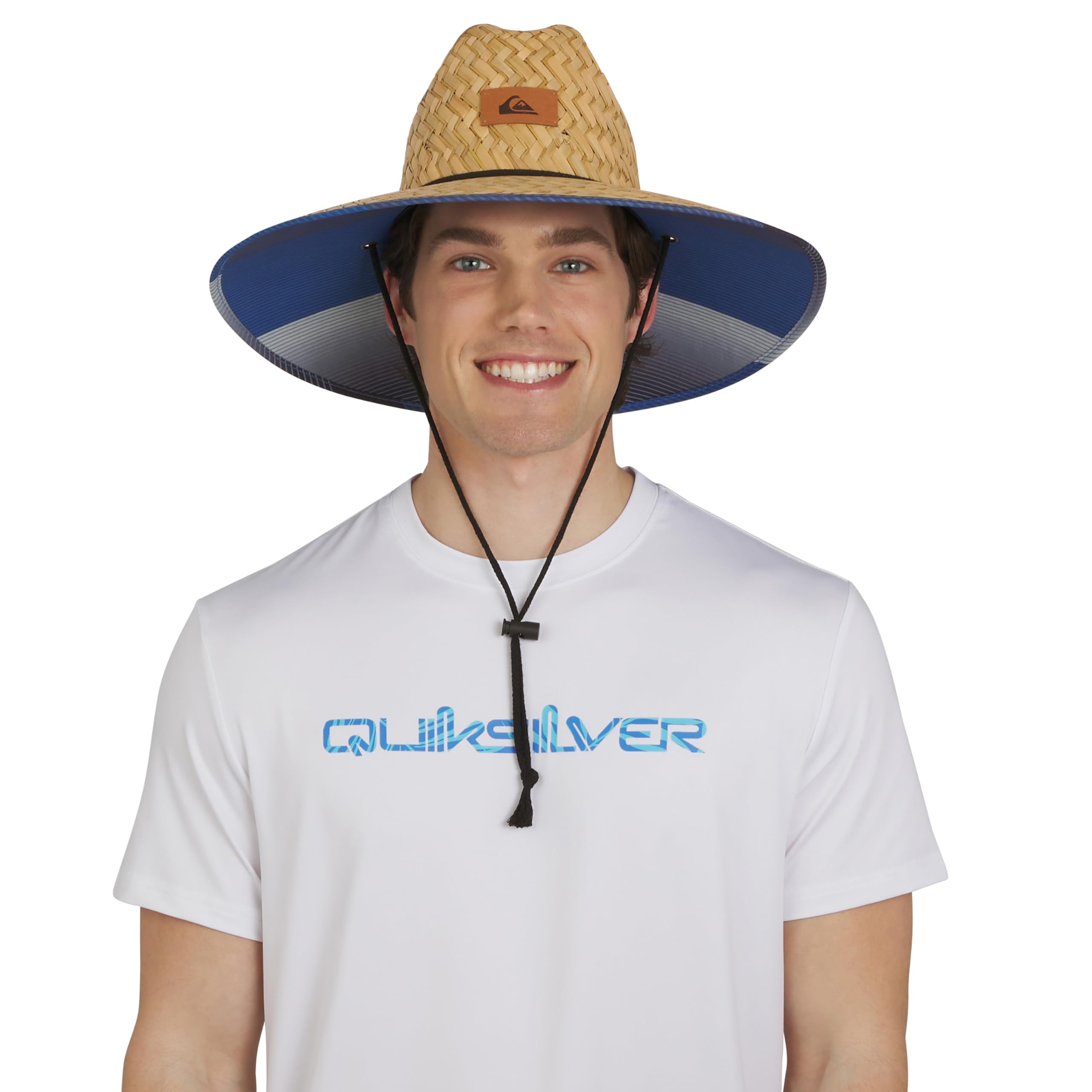 Quiksilver Men's Wide Brim Outdoor Lifeguard Straw Sun Hat, Monaco Blue, L-XL