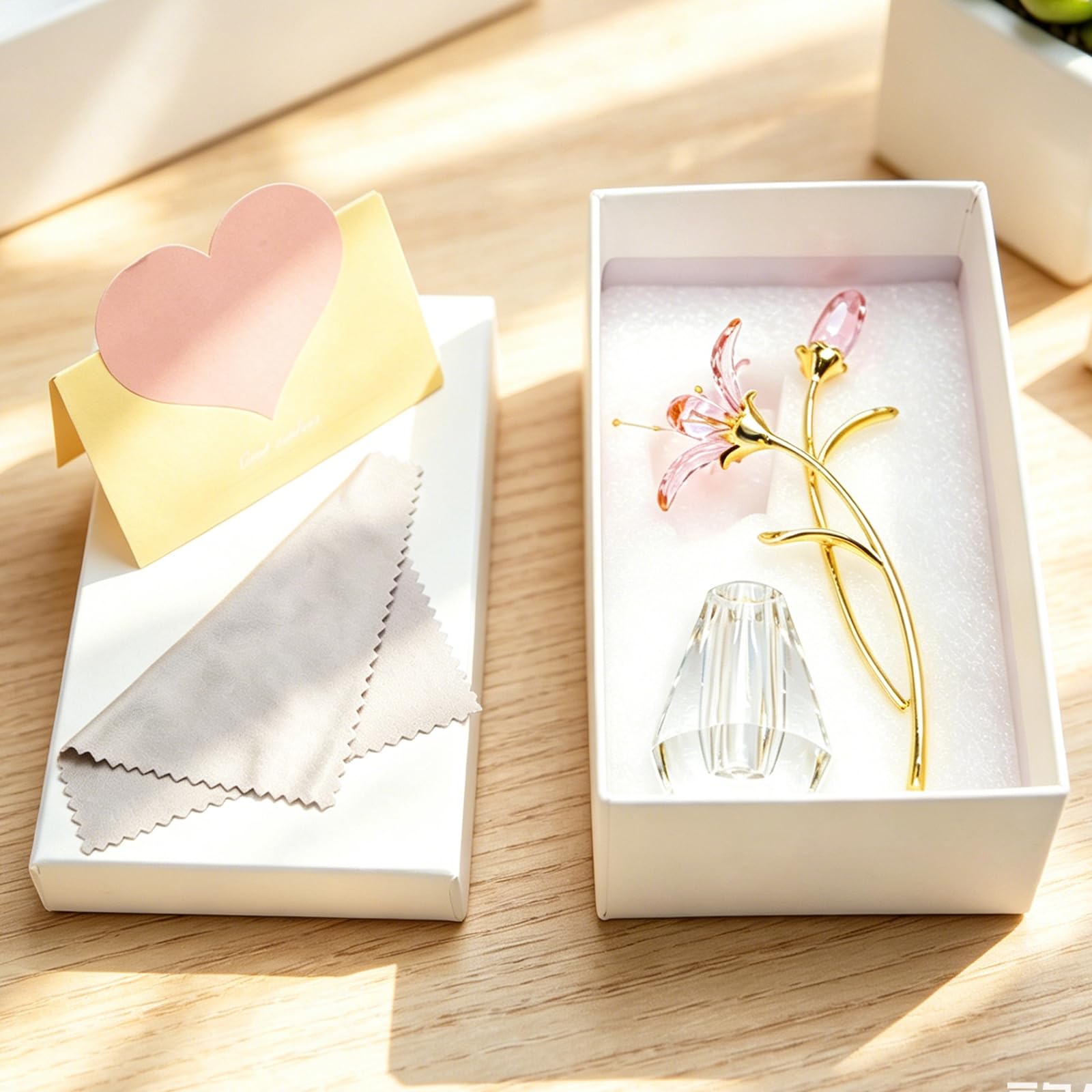 Hoypeyfiy Kristall-Lilienblume Floralfigur Figur Sammlerstücke für Frauen, Glas-Pink-Lilie mit Kristallvase und Metallstiel, ideal für Heim-, Hochzeits- und Partydekoration