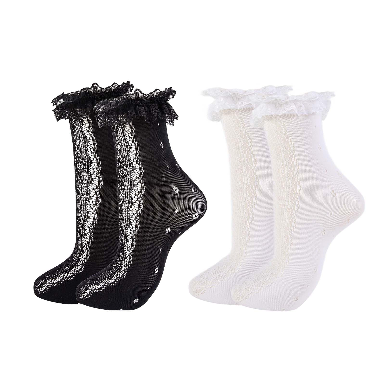Womens Lace Ankle Socks Ruffle Frilly Socks,Mesh Lace Trim Lolita Sock,Cute Mesh Frilly Dress Sock for Women
