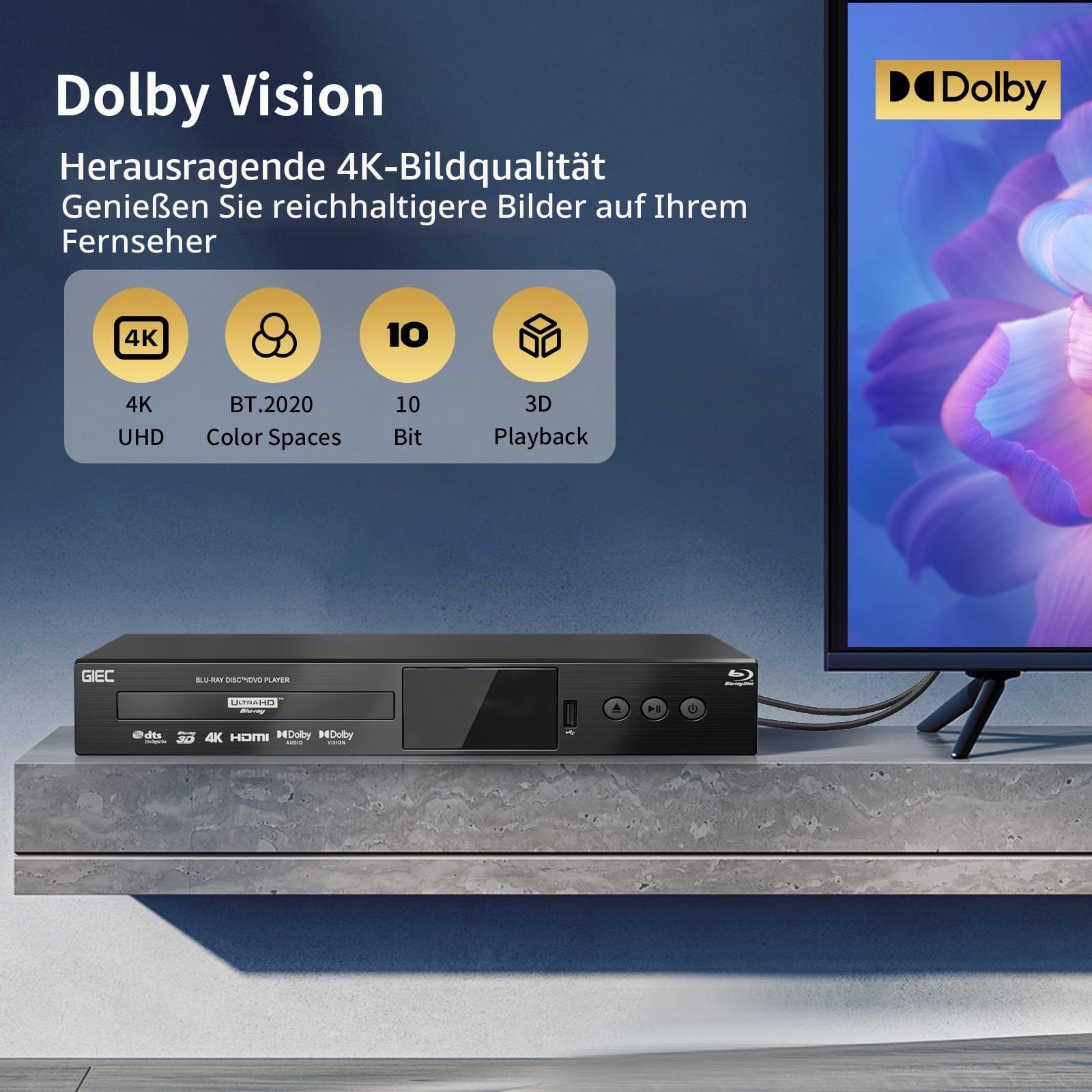 G5300 4K Ultra HD Blu Ray Player für alle Regionen Discs 3D Blu Ray DVD Player für TV / Projektor 4K HDR 10 Dual HDMI Ausgänge / Koaxial / Optisch / USB 3.0