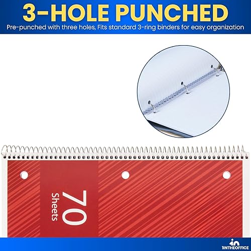Miniatura 5 de 1InTheOffice Cuaderno de espiral con rayas universitarias de 10.5 x 7.5 pulgadas, cuadernos de 1 materia, cuadernos de espiral encuadernados con