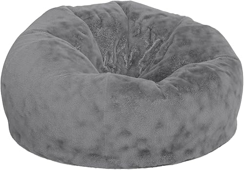 Flash Furniture Puf de gran tamaño para niños y adultos, juego de 1, peludo gris
