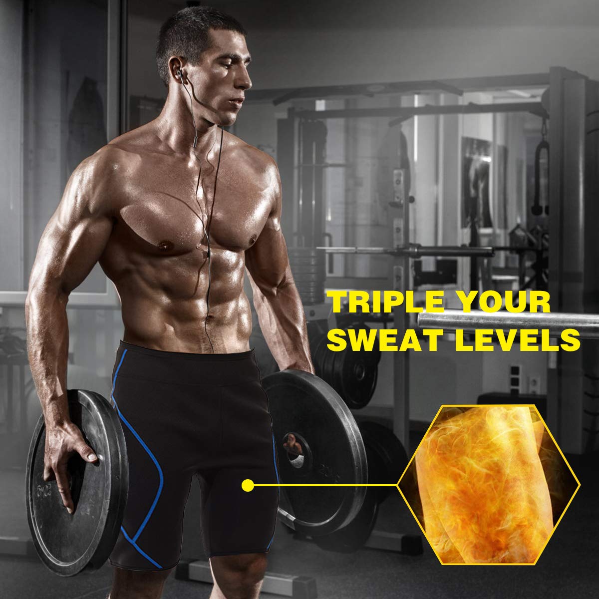 Sauna Sweat Shorts für Herren Neoprene Schlankheits Workout Thermo Shorts Schwitzhose Zum Abnehmen Saunaanzüge Bauchkontrolle Effekt Bauch Weg Sportleggins