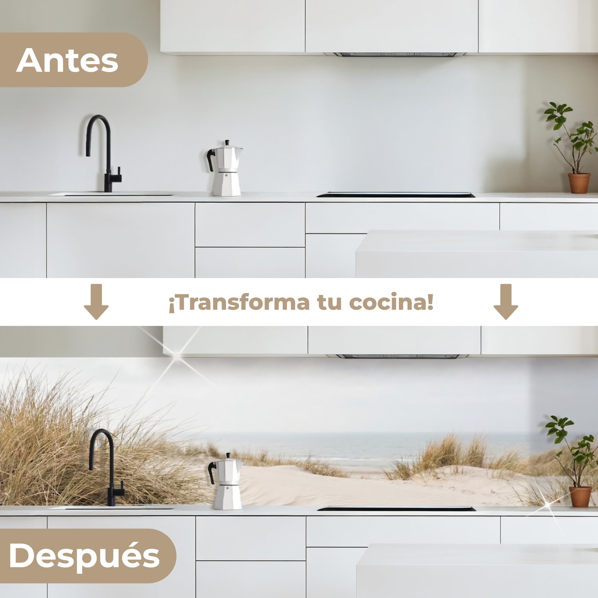 KitchenYeah© Antisalpicaduras Cocina 60x300 cm Adhesivo Salpicadero Protector Pared Salpicaduras Revestimiento Nubes - Paisaje dunar - Arena