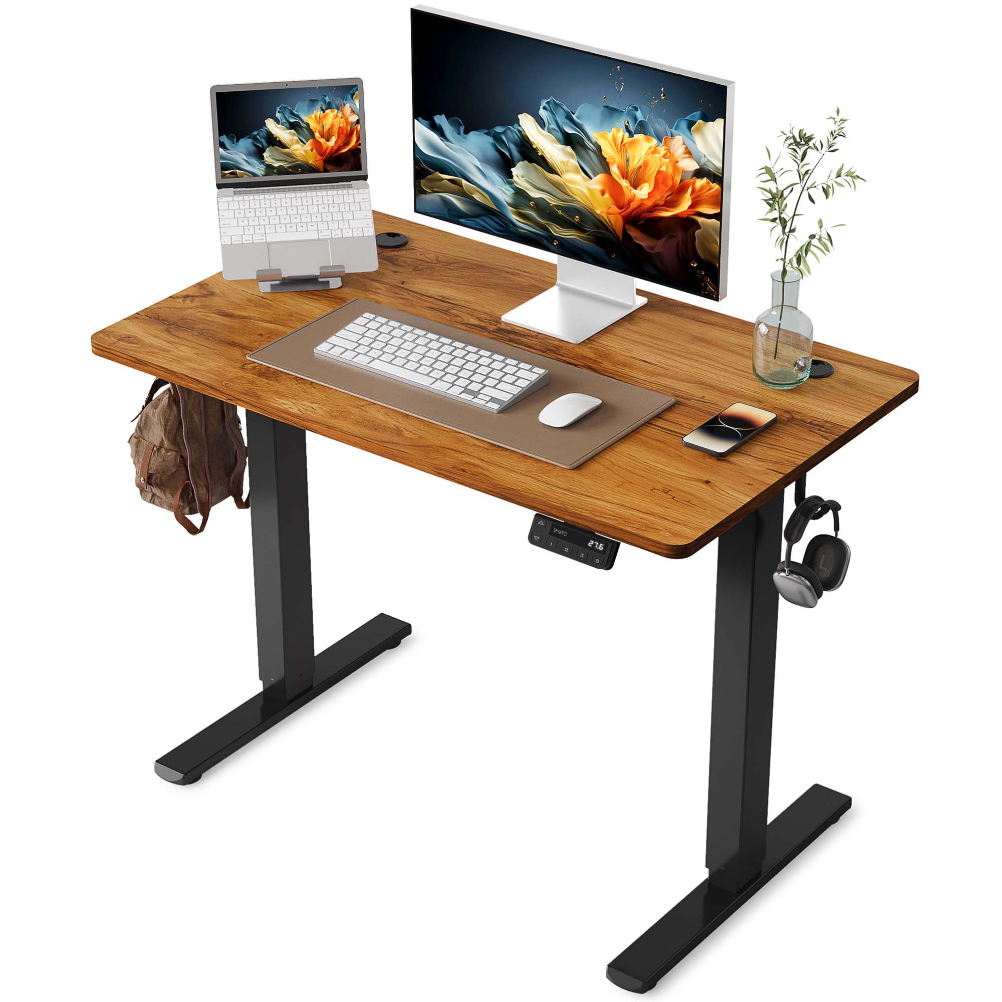YIHAYO Electric Standing Desk, 40 x 24 Inches Stand Up Desk with Splice Board, Adjustable Height Desk, Computer Desk for Home Office, Black Frame/Rustic Brown Top