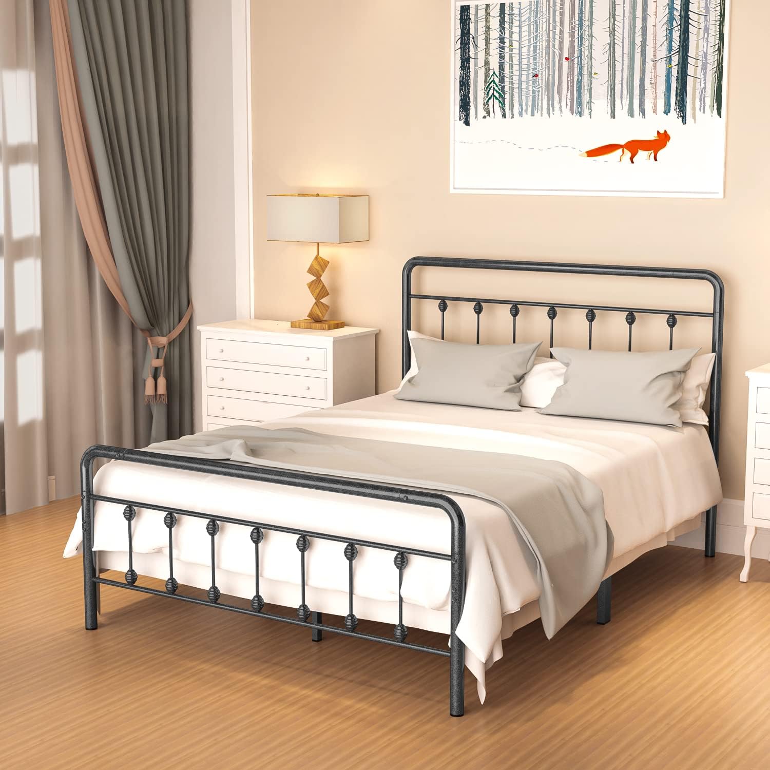 Noillats Metal Bed Frame Full Size with Vintage Headboard and Footboard