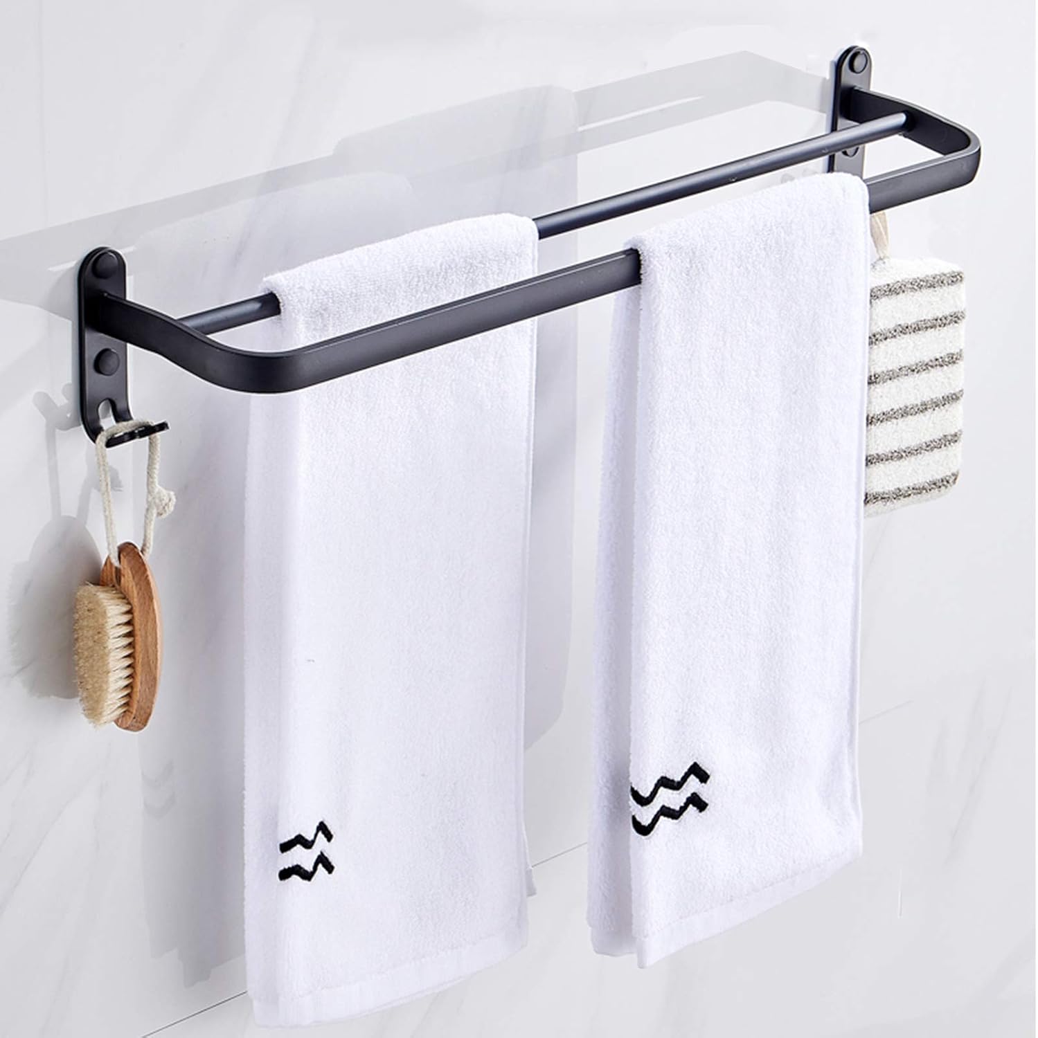 40CM Toallero de Pared para baño, toallero Negro Mate, toallero con Dos toalleros y diseño de Gancho, sin oxidación, toallero de aleación de Aluminio ...