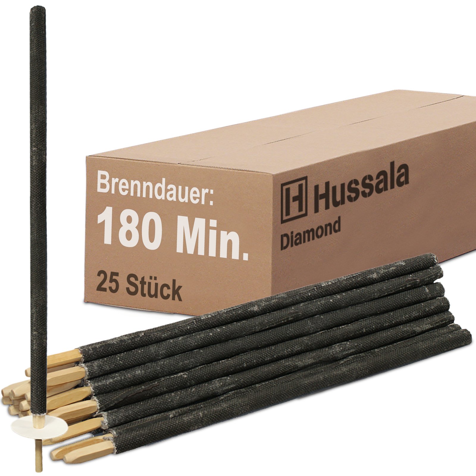 Hussala Diamond Party XXL Wachsfackeln Brennzeit 180 min Garten-Fackeln [25 Stück]