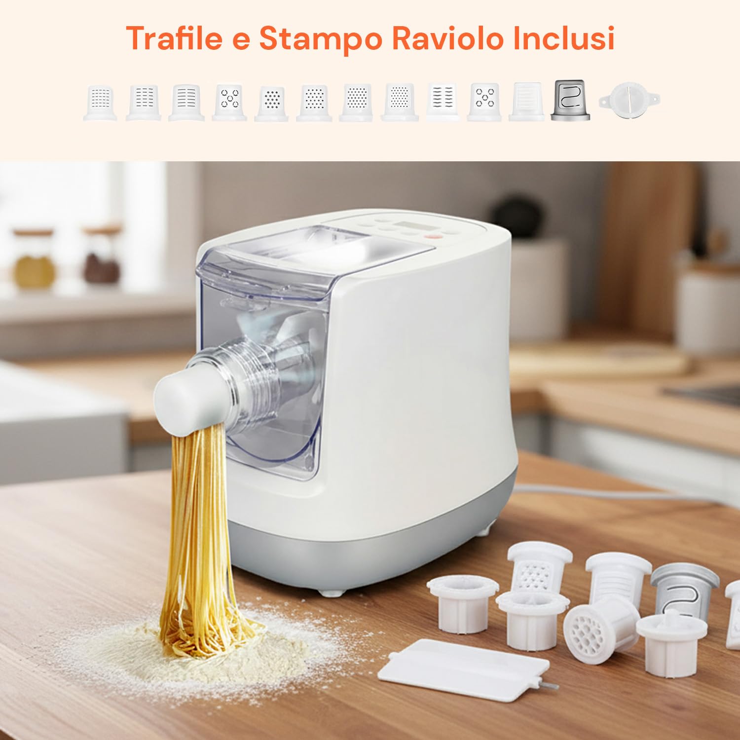 Wintem – Machine électrique pour pâtes fraîches 500g avec affichage numérique et 13 bandes interchangeables pour pâtes fraîches faites maison facile à utiliser et à nettoyer