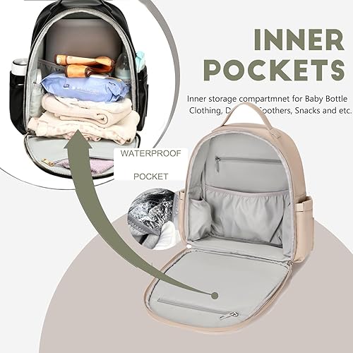 Miniatura 3 de Mochila compacta para pañales con hebilla para cochecito, bolsillos aislados y bolsillo impermeable