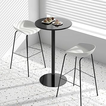 Round Bar Table for Narrow Space, High Top Pub Dining Table Counter Height Cocktail Bistro Table with Metal Base for 2-3 People, Coffee Table for Indoor Outdoor, Black(48x48x72cm)