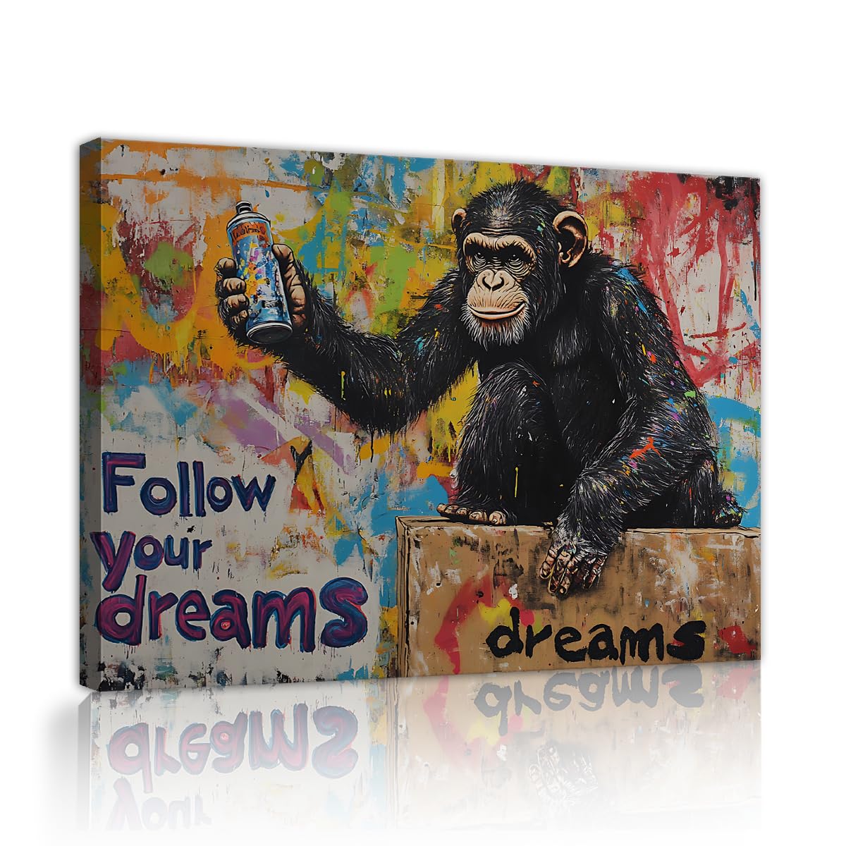 YUNART Graffiti Street Art Wall Art Na Płótnie Urban Pop Śmieszne zdjęcie Goryl Galeria Oprawiona Małpa Dekoracja ścienna Zdjęcia do biura Dekoracja wnętrz 65 x 100 cm