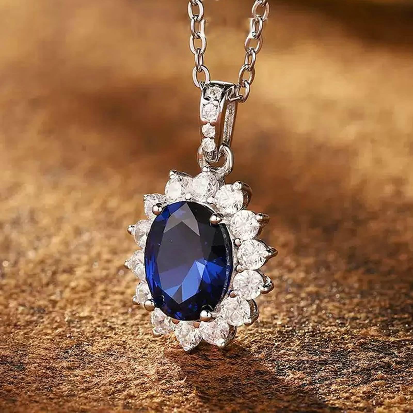 Damski łańcuszek z białego złota 18 K, łańcuszek damski z motywem kwiatowym, 3,7 ct, wyprodukowany w laboratorium szafir i moissanit 45 cm