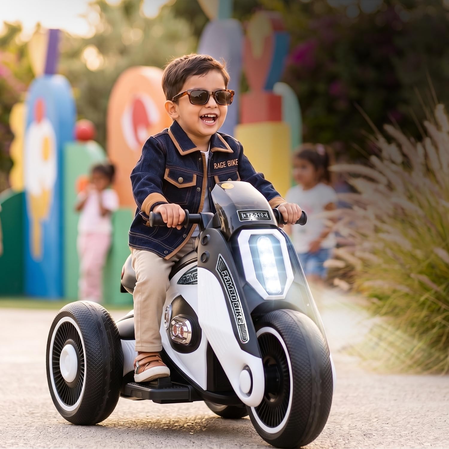 Toyzone Rambo Electric Bike - White | Rechargeable Bike 6V | Powered by 4.5 ah Battery | Music Player with Bluetoooth & USB | 6 Month Warranty on Battery | Make in India | Age 2-8 Years, Up to 35 kg-image-13